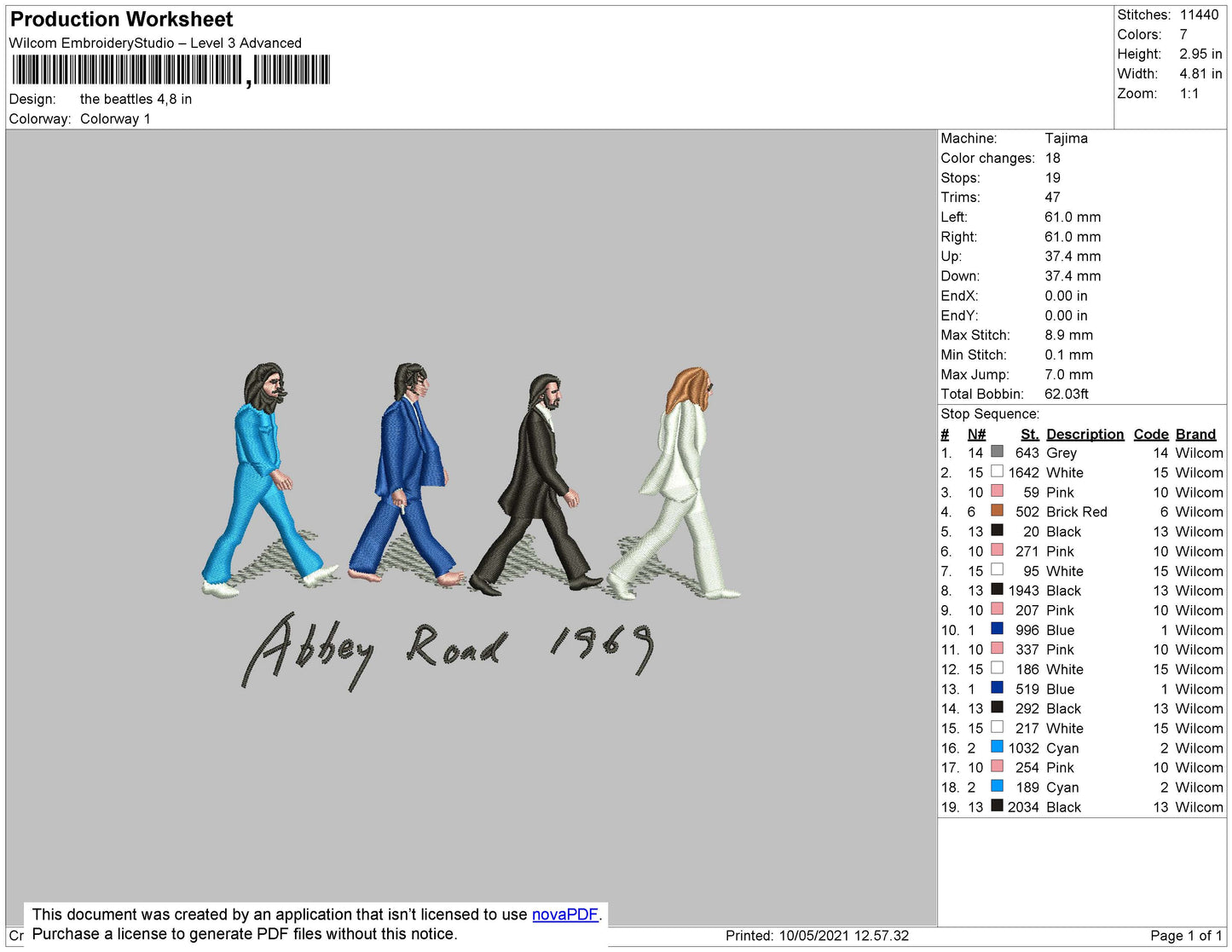 Abbey Road Embroidery Design Files - 3 Size's