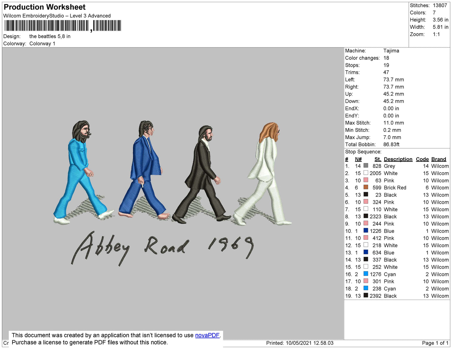 Abbey Road Embroidery Design Files - 3 Size's