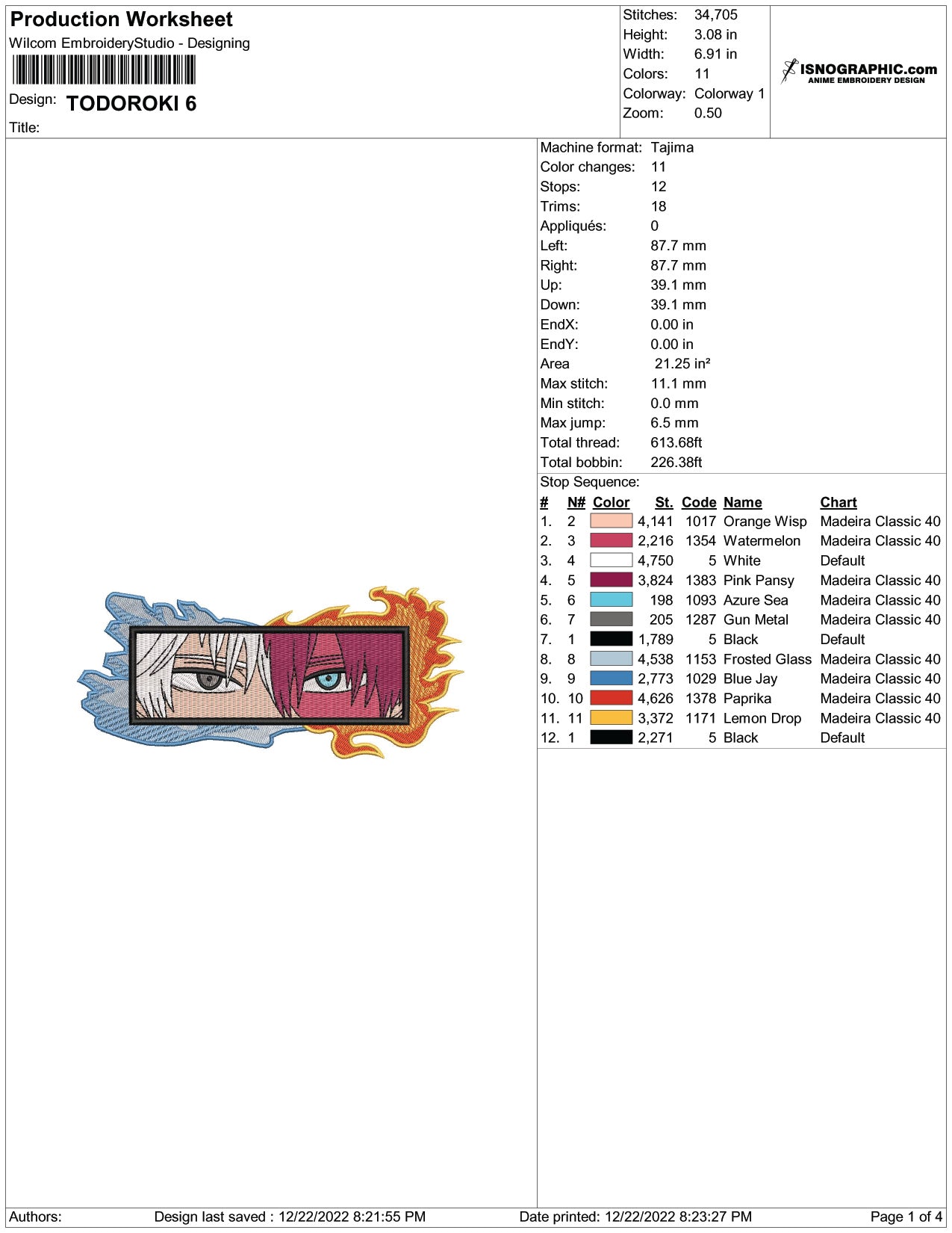 Shoto Todoroki v2 Embroidery Design Files - 4 Sizes