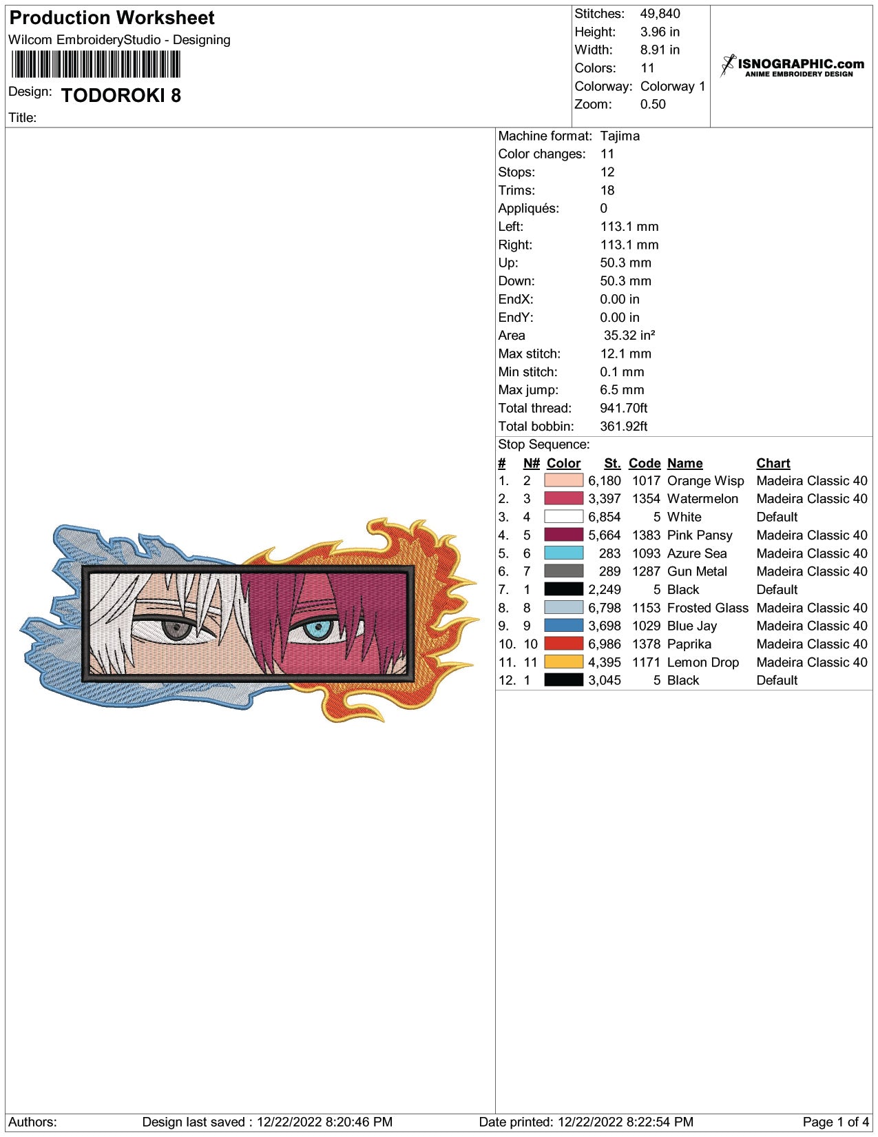 Shoto Todoroki v2 Embroidery Design Files - 4 Sizes