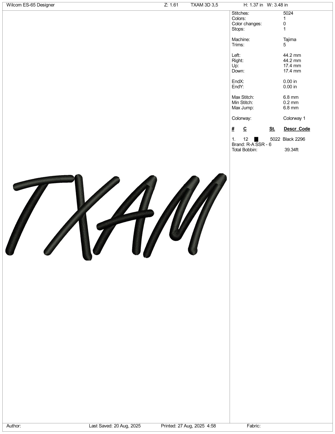 TXAM v2 Embroidery Design Files - 2 Size's