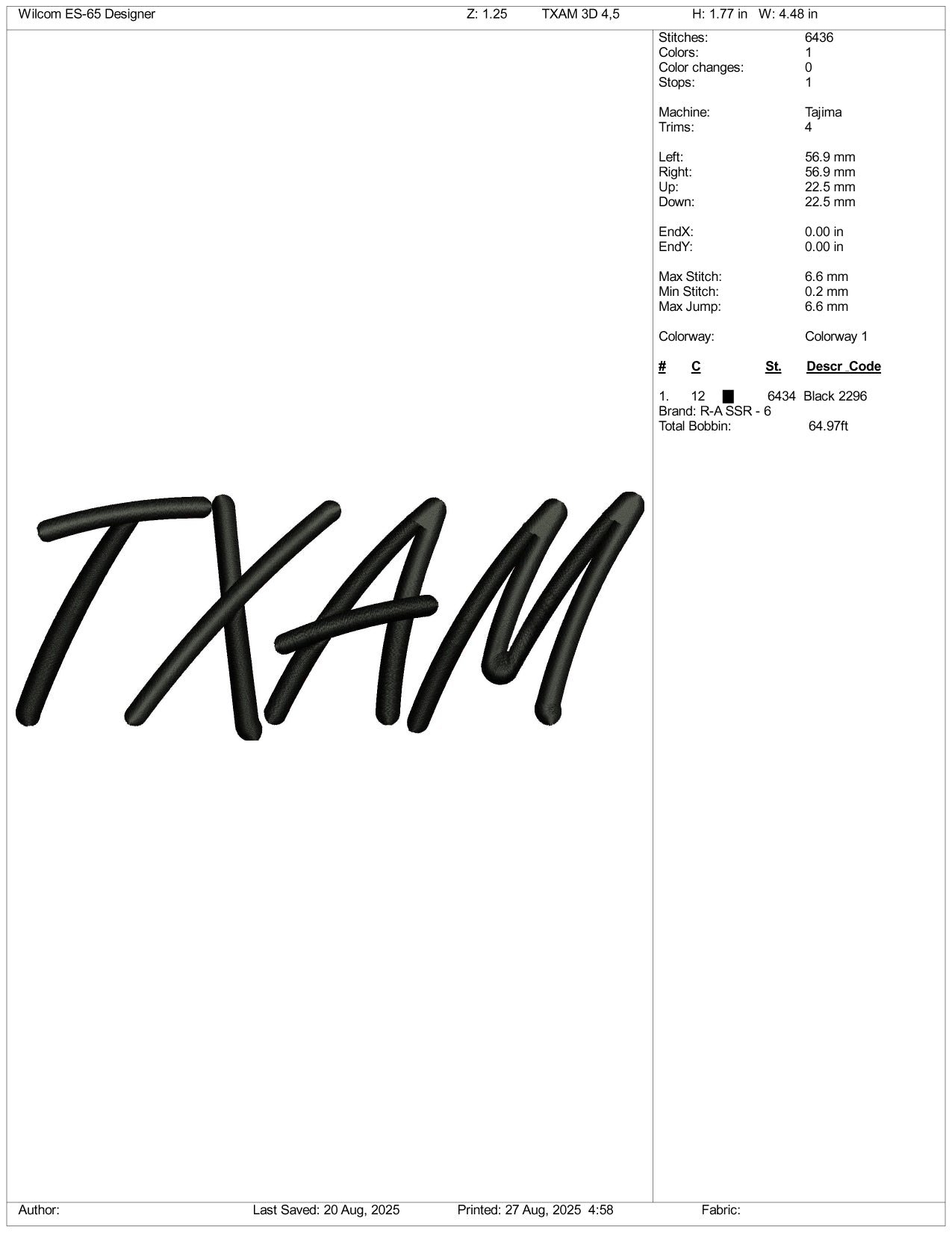TXAM v2 Embroidery Design Files - 2 Size's