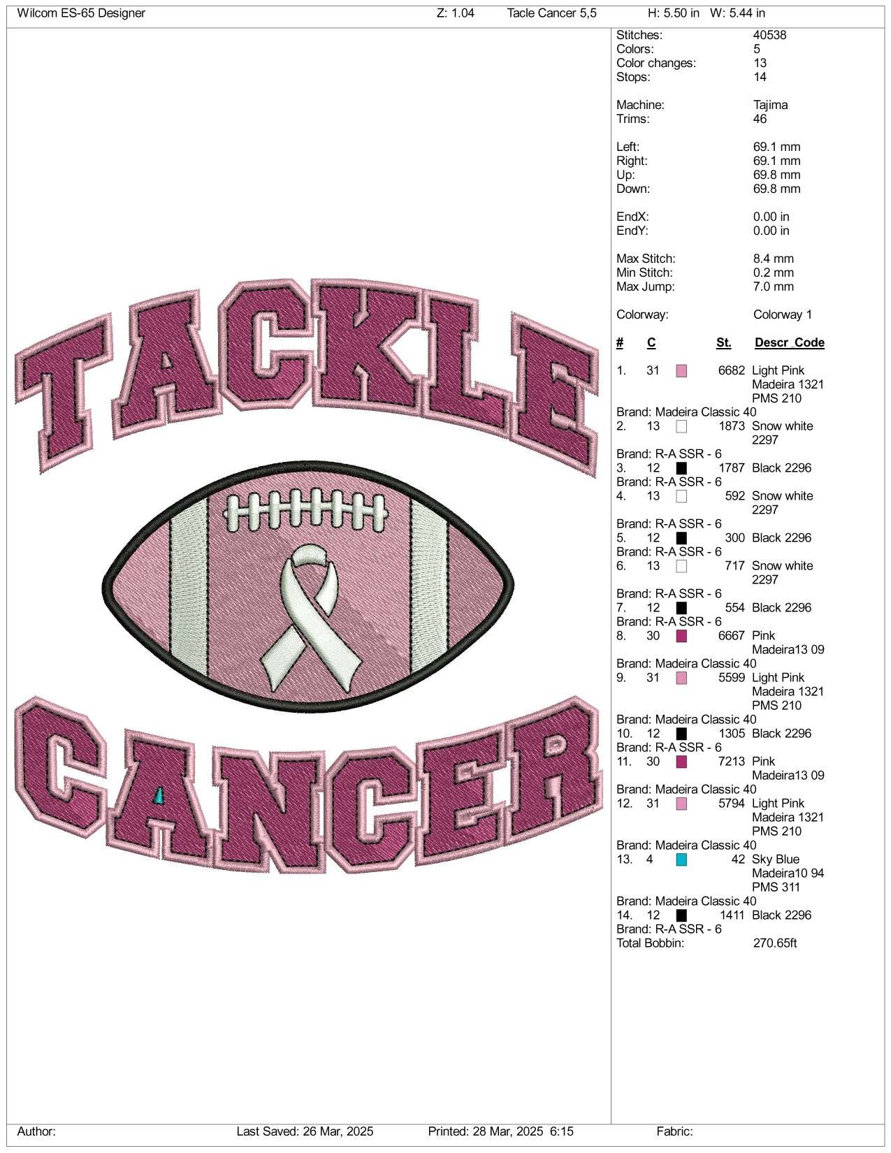 Tackle Cancer Embroidery Design Files - 3 Size's