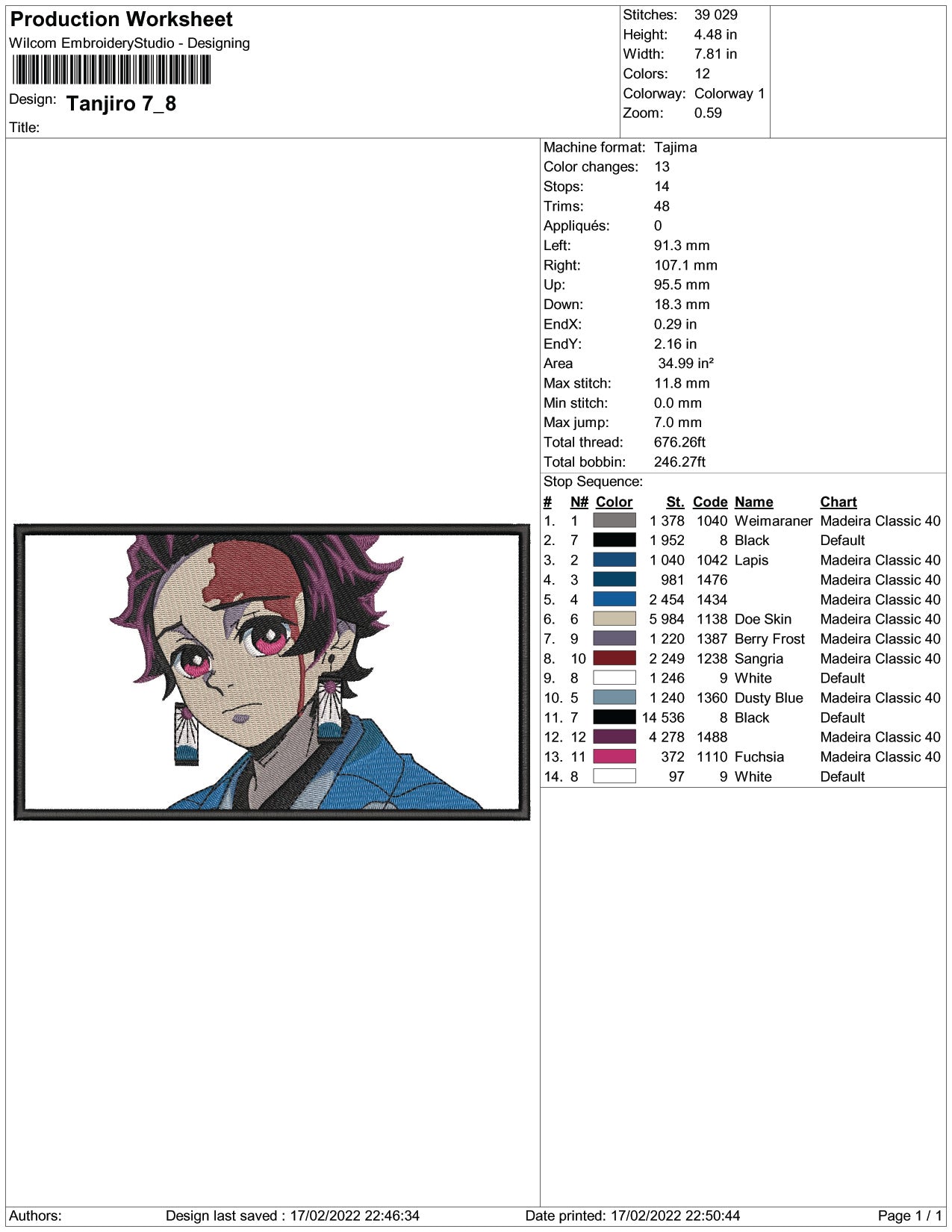 Tanjiro Kamado v6 Embroidery Design Files - 3 Size's