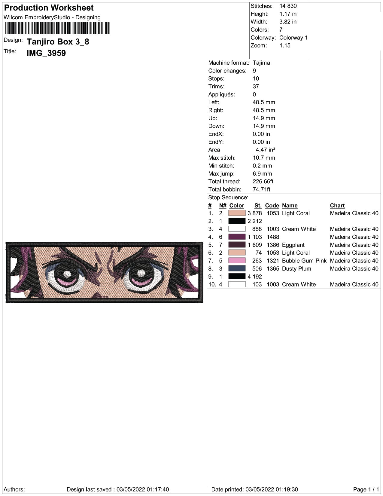 Tanjiro Kamado Eyes Embroidery Design Files - 3 Size's