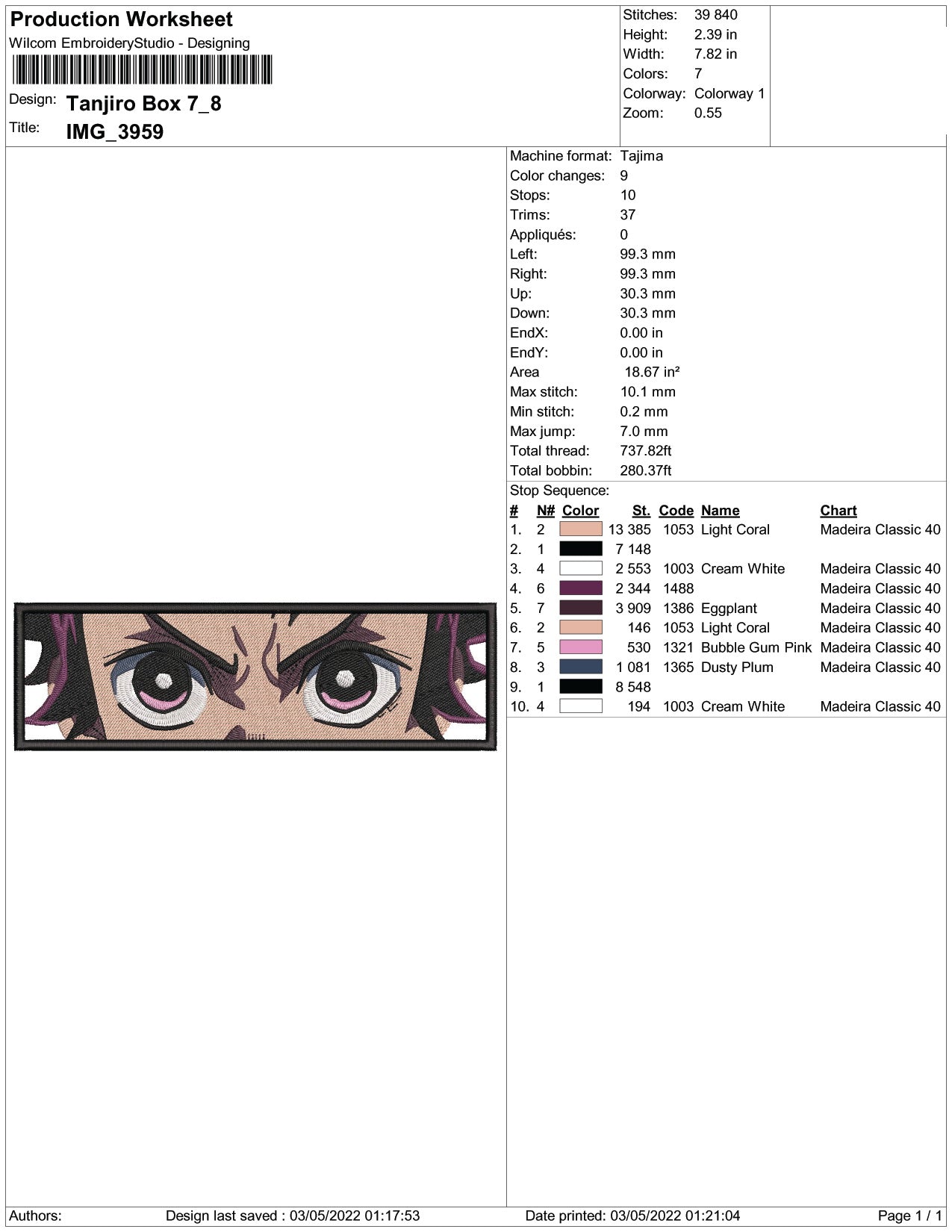 Tanjiro Kamado Eyes Embroidery Design Files - 3 Size's