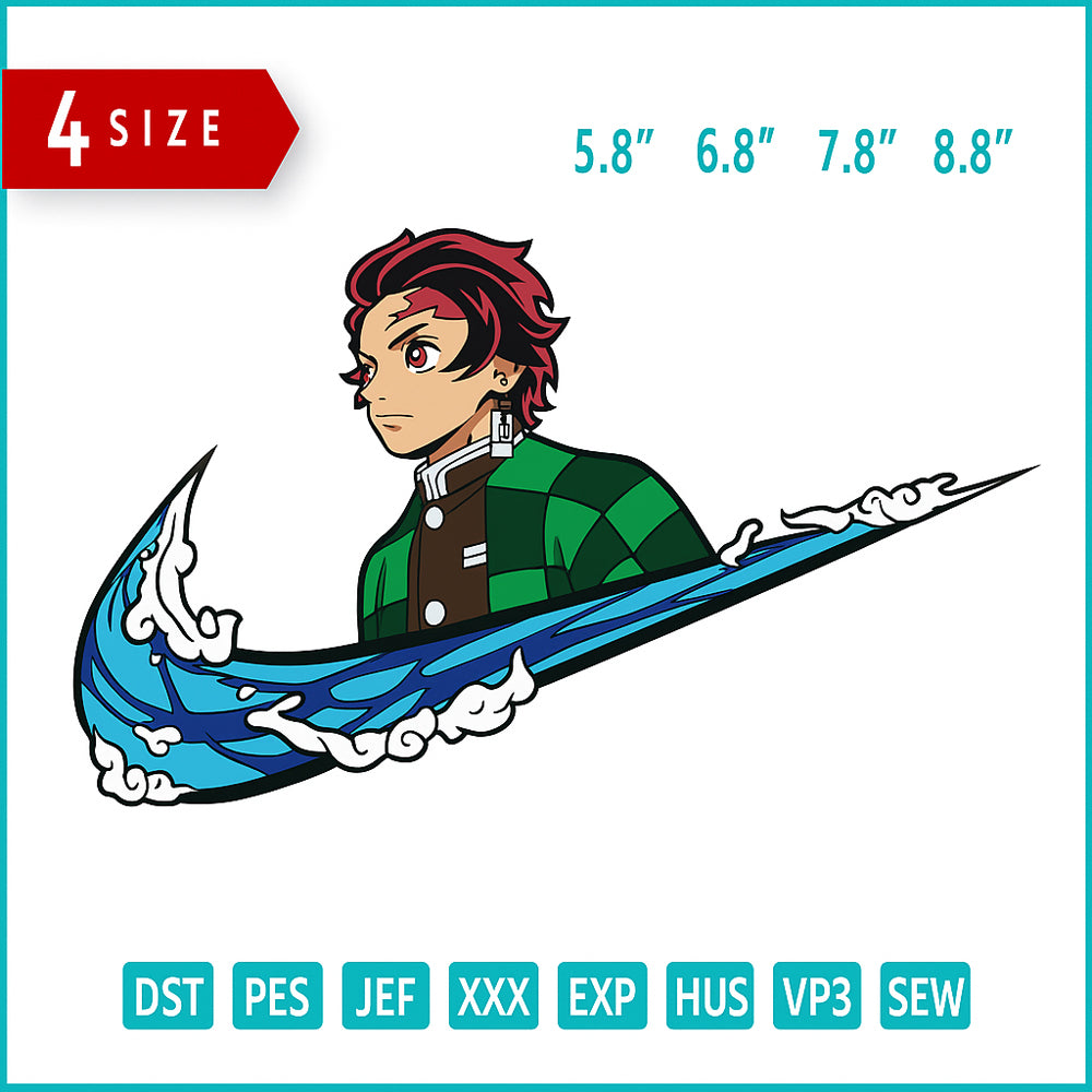 Tanjiro Kamado Swoosh v10 Embroidery Design Files - 3 Size's