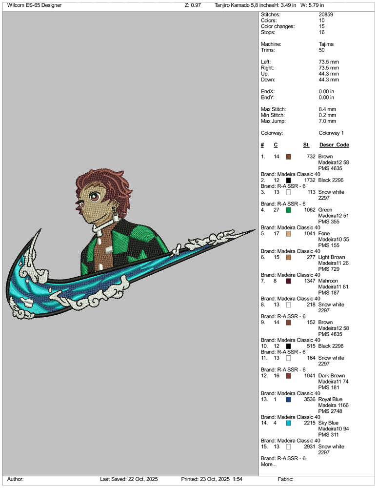 Tanjiro Kamado Swoosh v10 Embroidery Design Files - 3 Size's