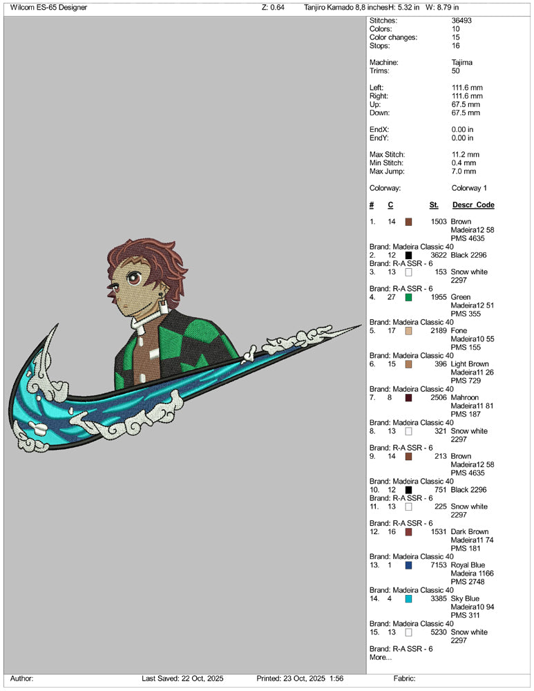 Tanjiro Kamado Swoosh v10 Embroidery Design Files - 3 Size's