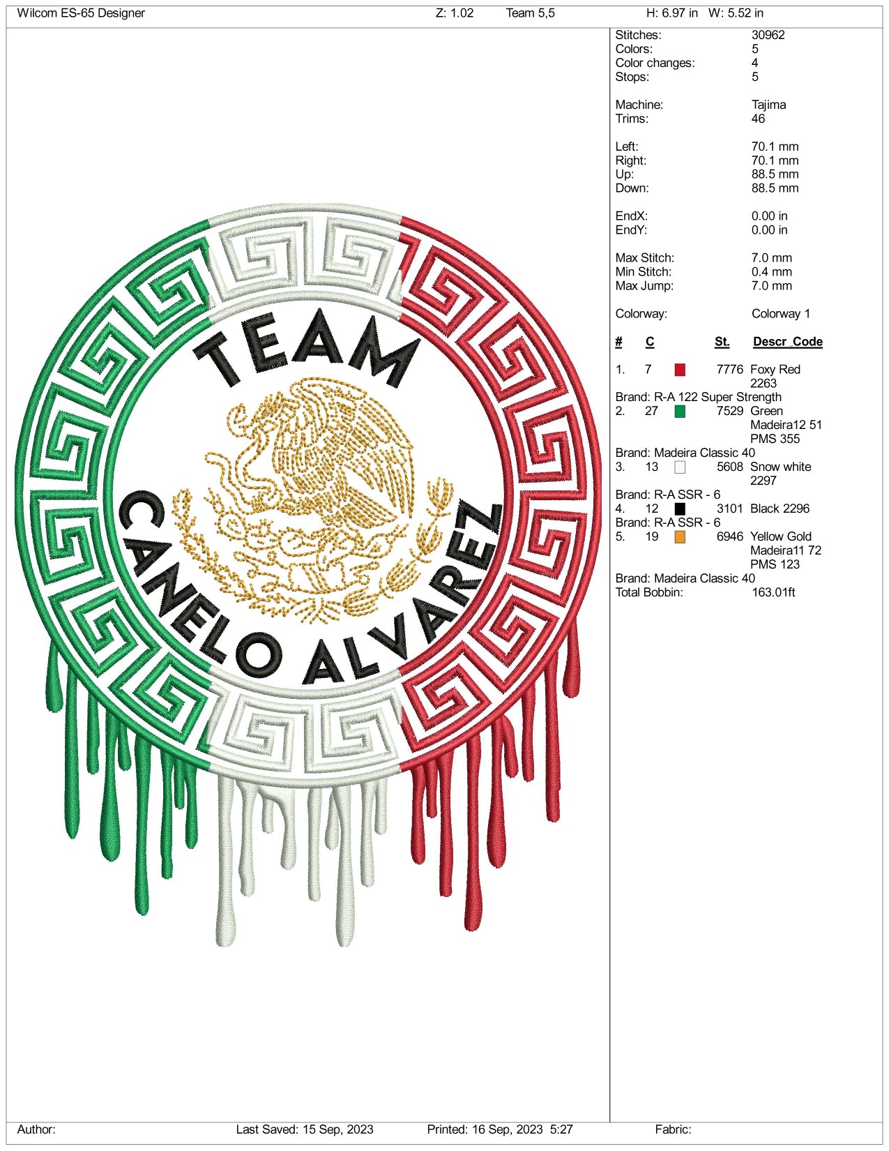 Team Canelo Alvarez Embroidery Design Files - 3 Size's