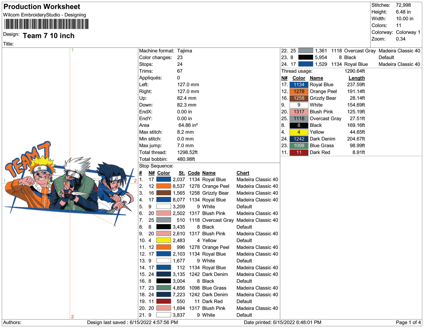 Anime Team 7 Embroidery Design Files - 6 Size's