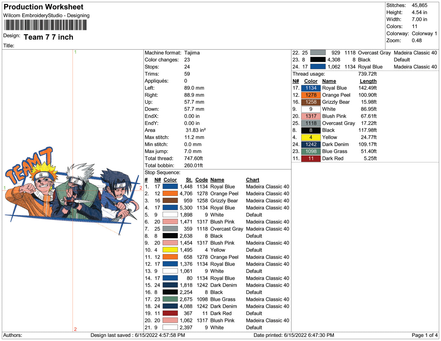Anime Team 7 Embroidery Design Files - 6 Size's