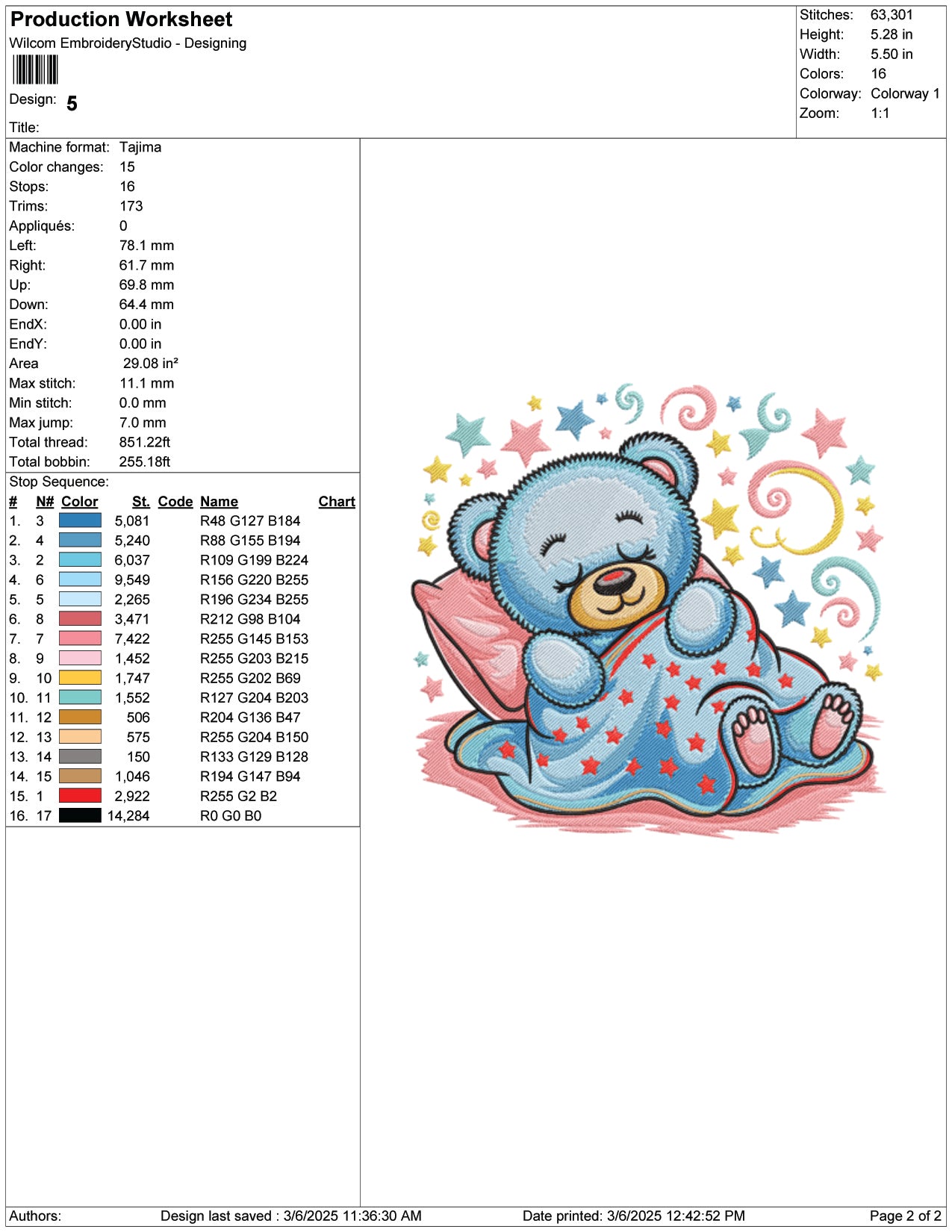 Teddy Bear Sleeping Embroidery Design Files - 7 Size's