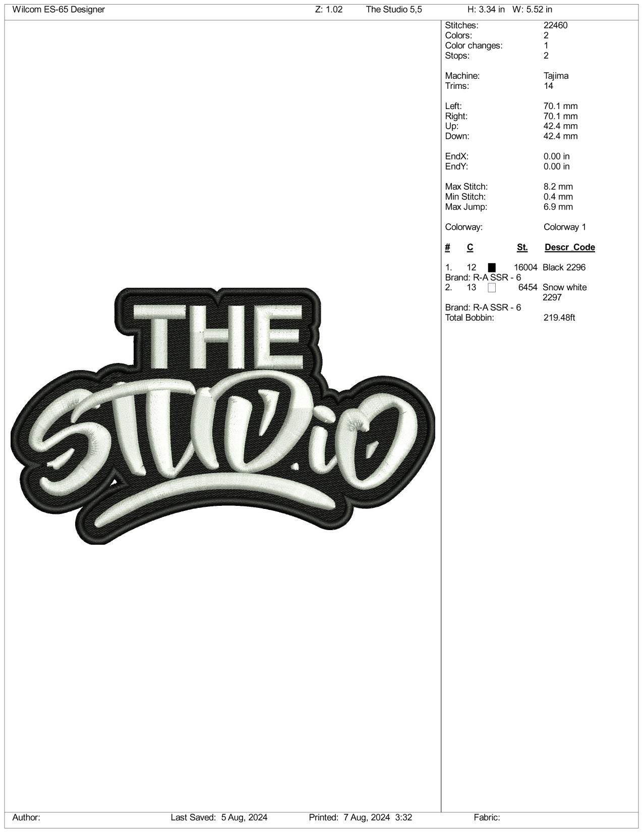 The Studio Embroidery Design Files - 3 Size's