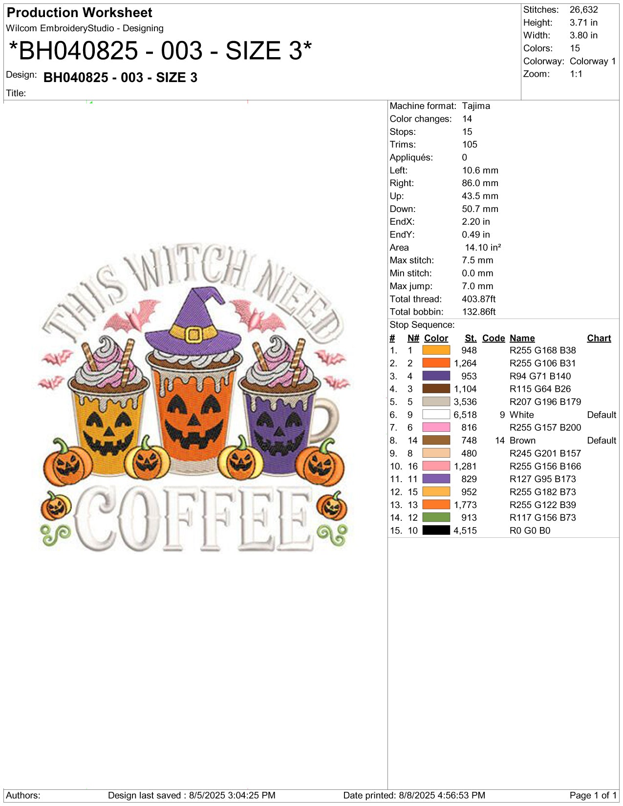 Spooky Coffee Embroidery Design Files - 5 Size's