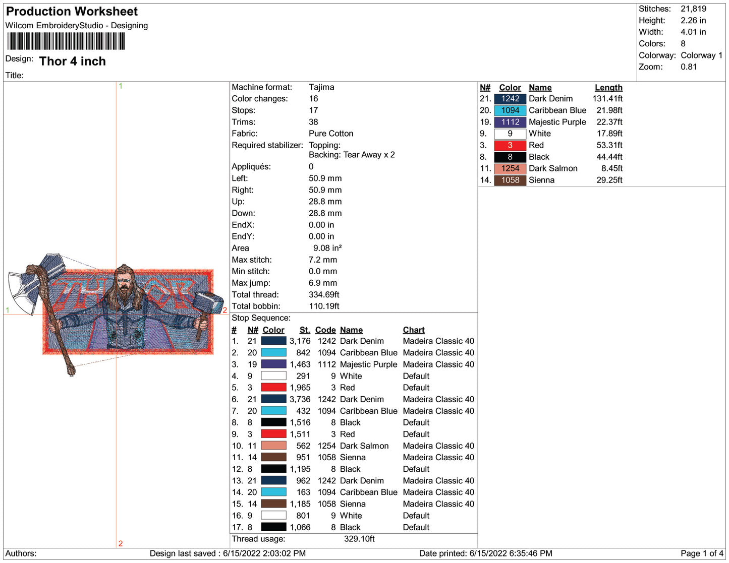 Thor Embroidery Design Files - 6 Size's
