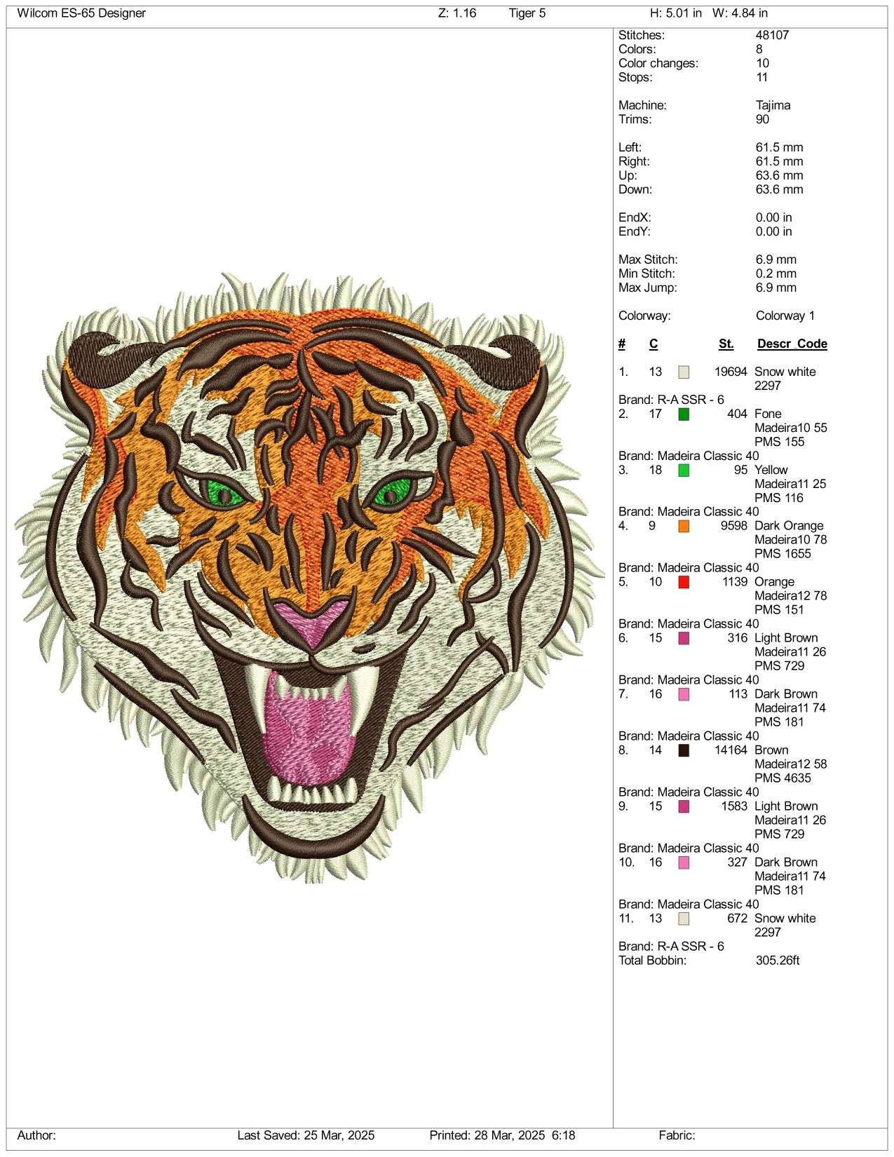 Tiger Face v4 Embroidery Design Files - 3 Size's