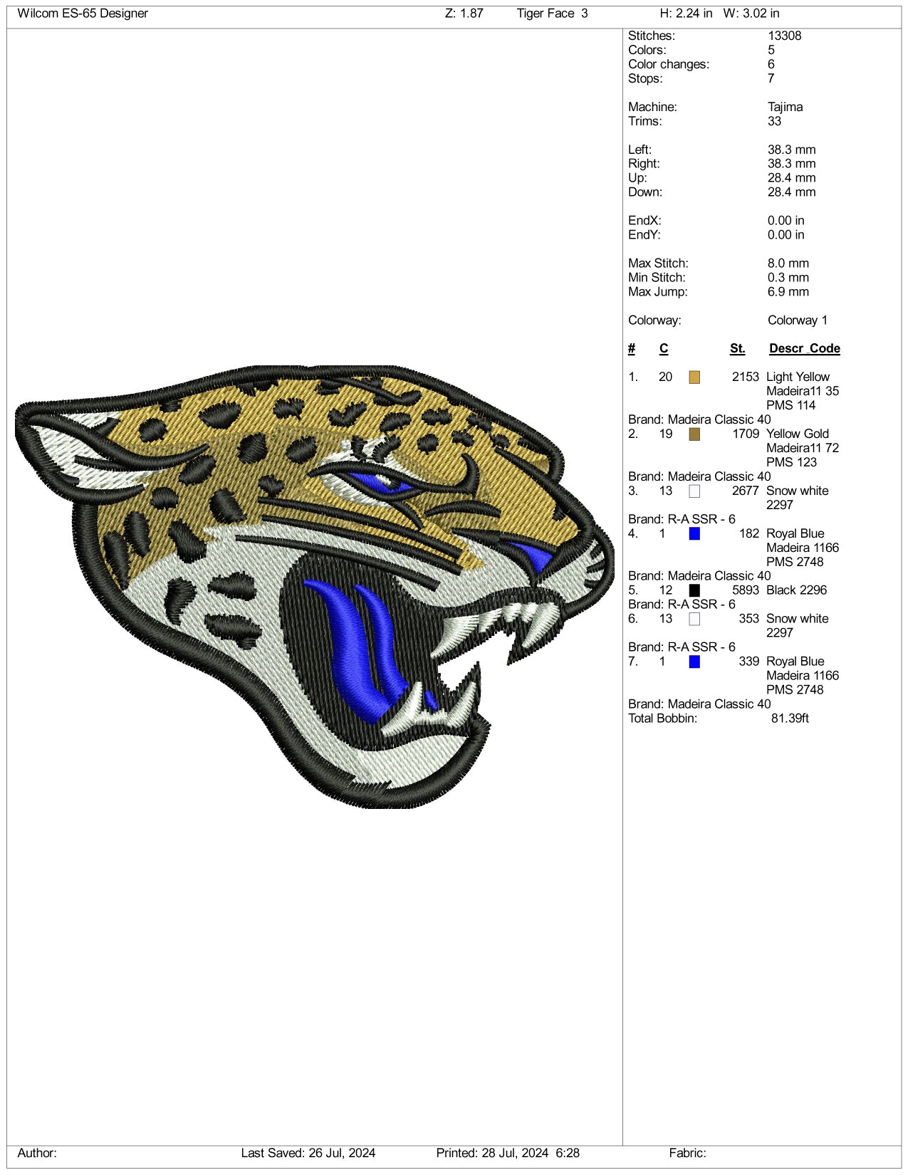 Roar Tiger Face v2 Embroidery Files - 3 Size's