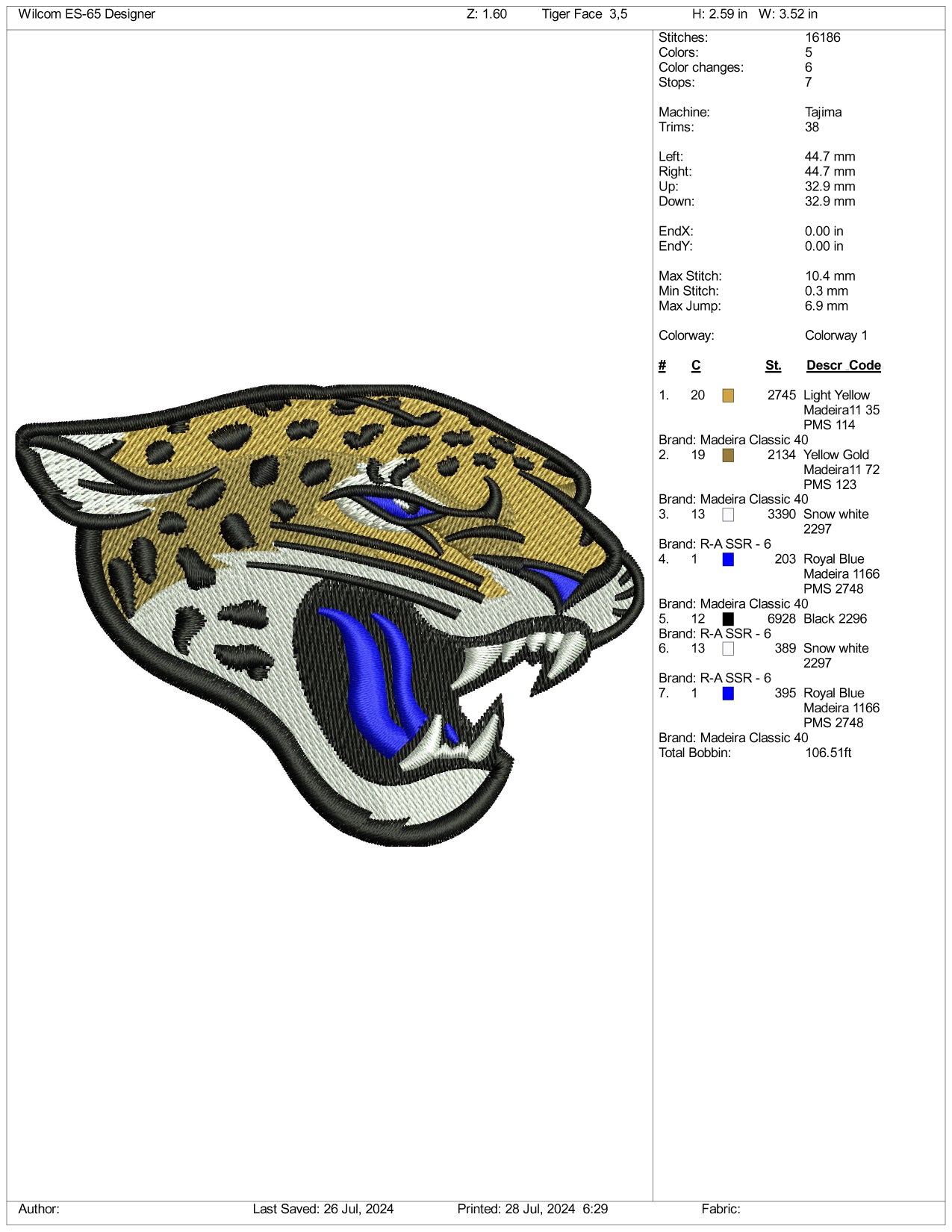 Roar Tiger Face v2 Embroidery Files - 3 Size's