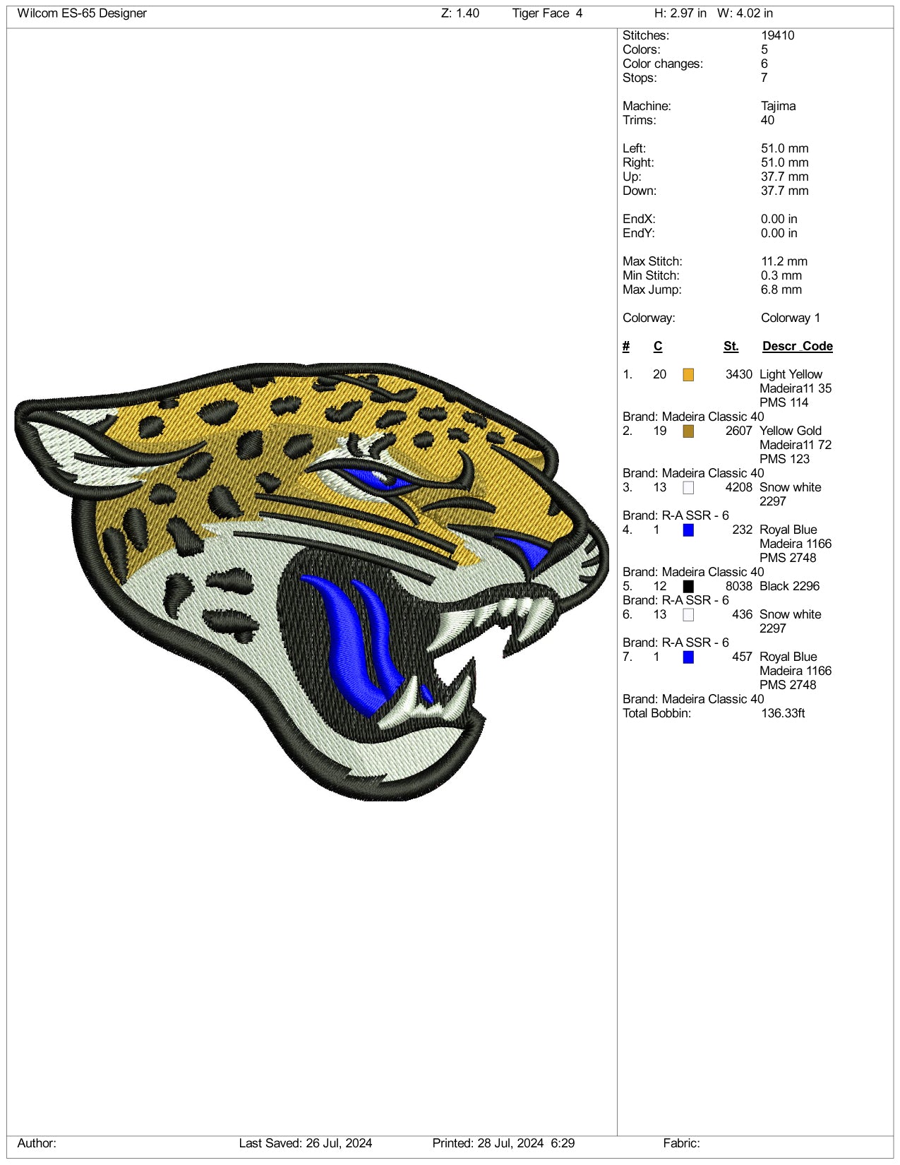 Roar Tiger Face v2 Embroidery Files - 3 Size's