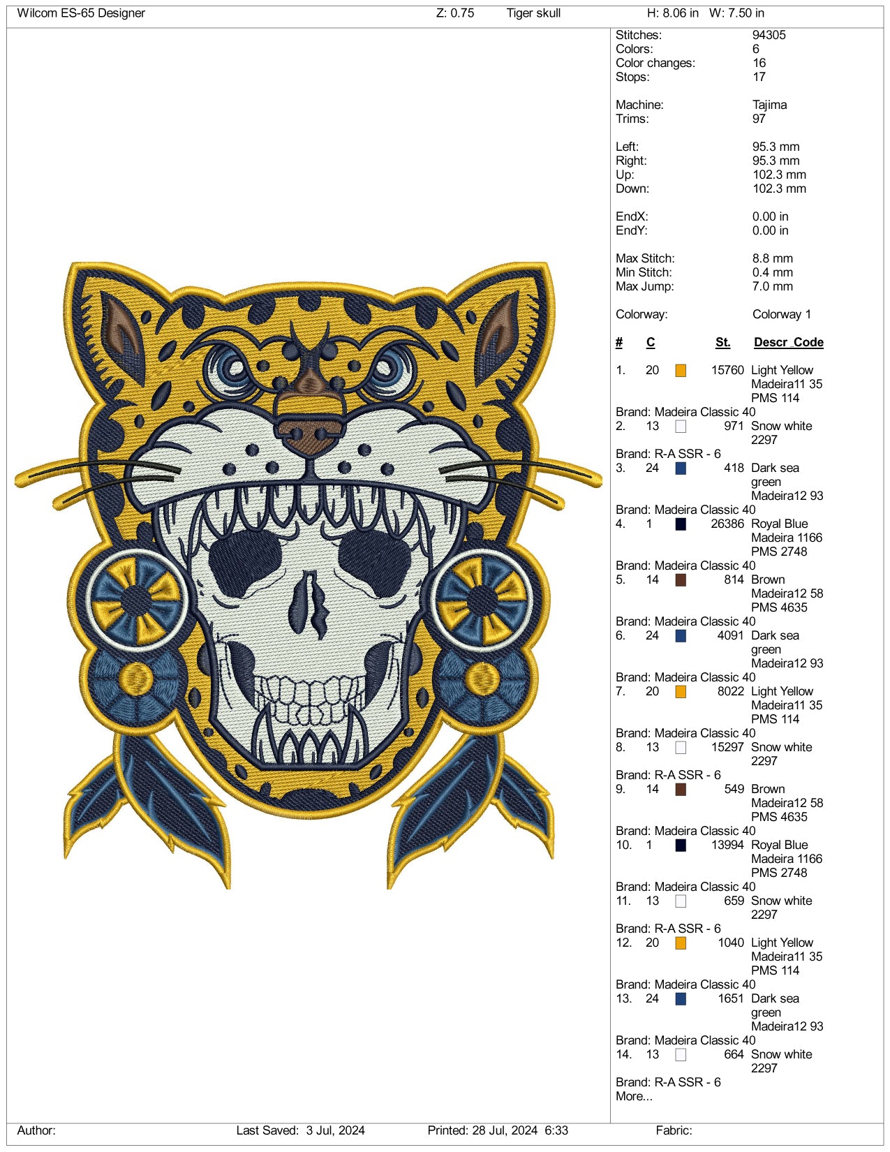 Skull Face Cheetah Chevrolete Embroidery Files - 3 Size's