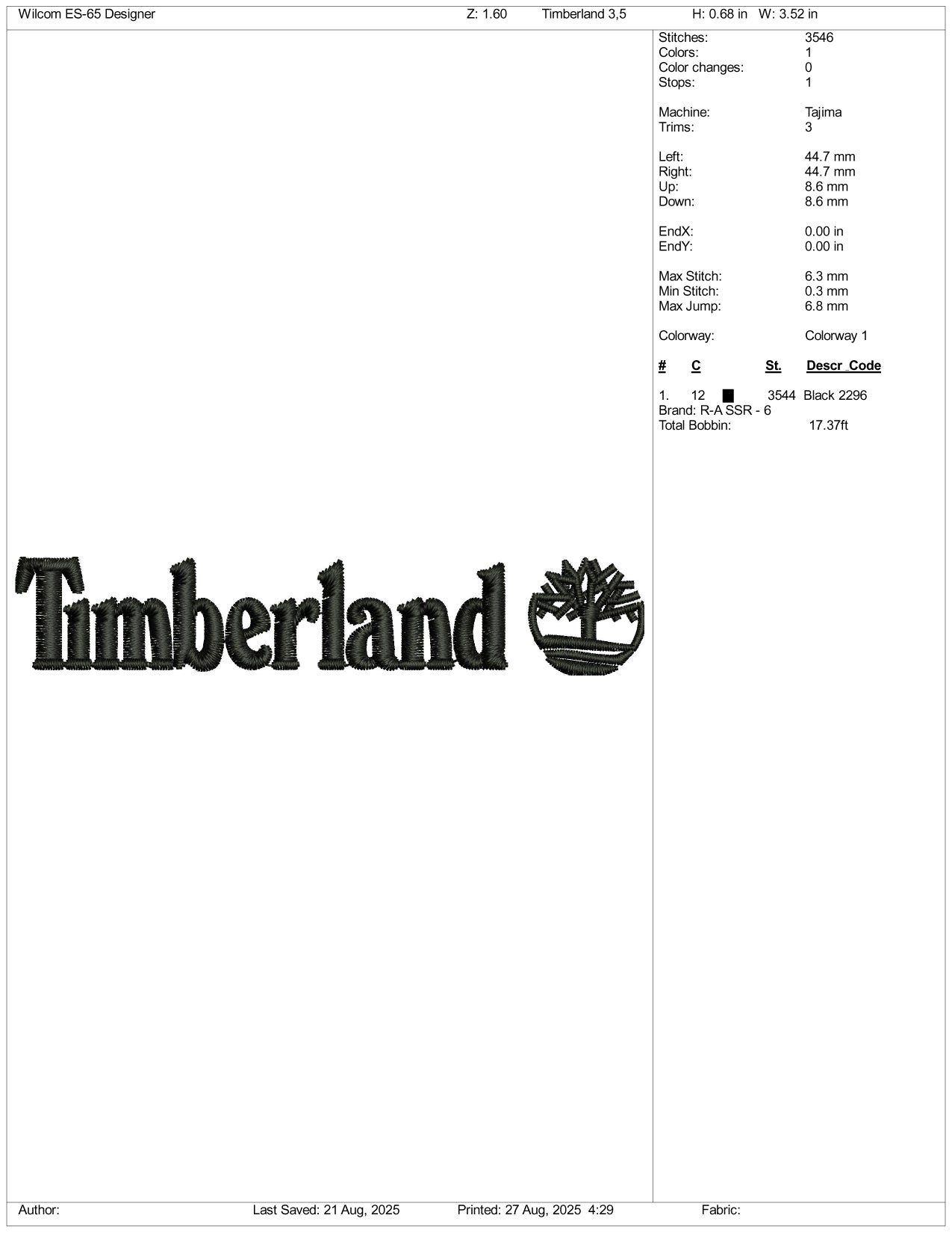 Timberland Embroidery Design Files - 3 Size's