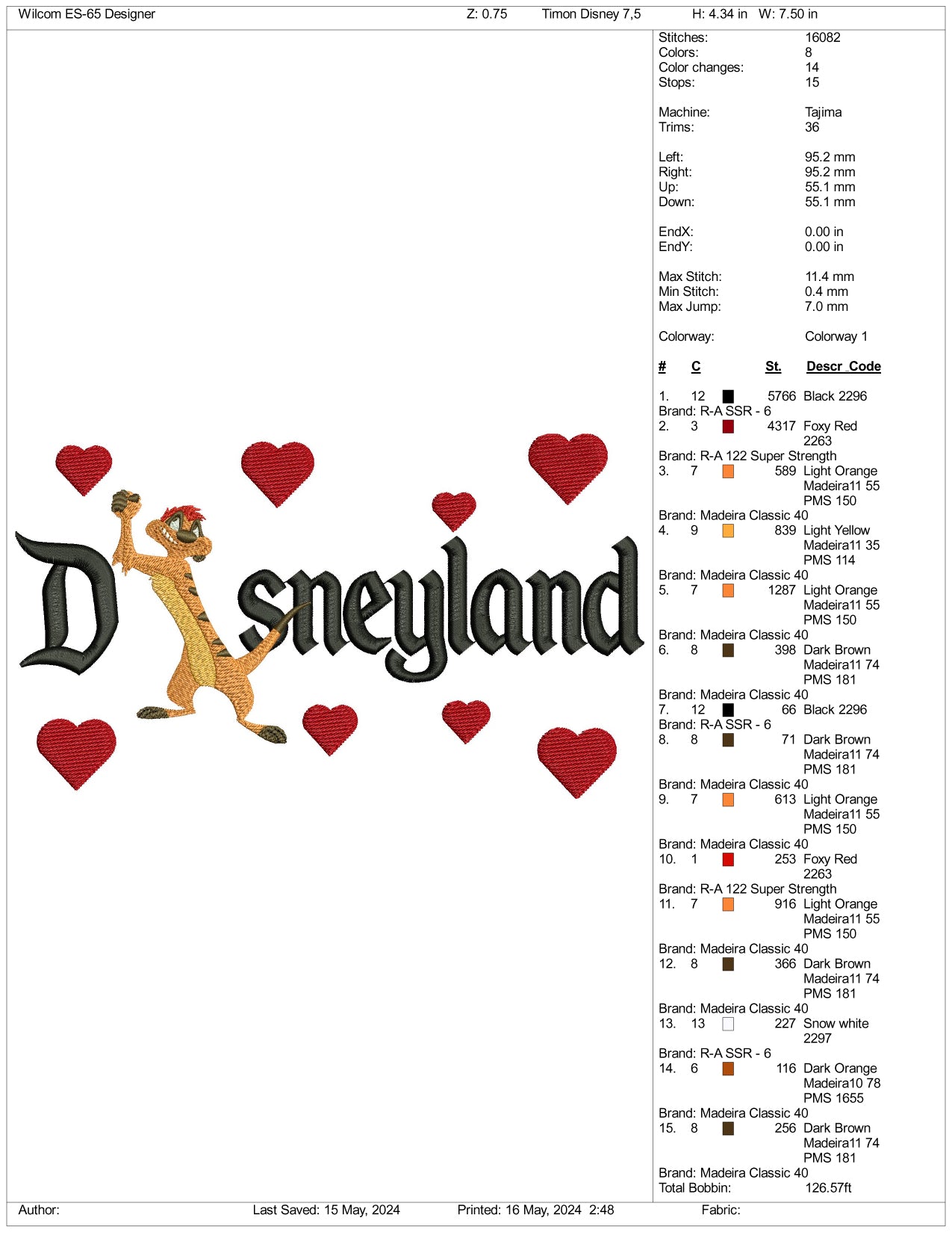 Archivos de diseño de bordado de Timon Disneyland - 3 tamaños