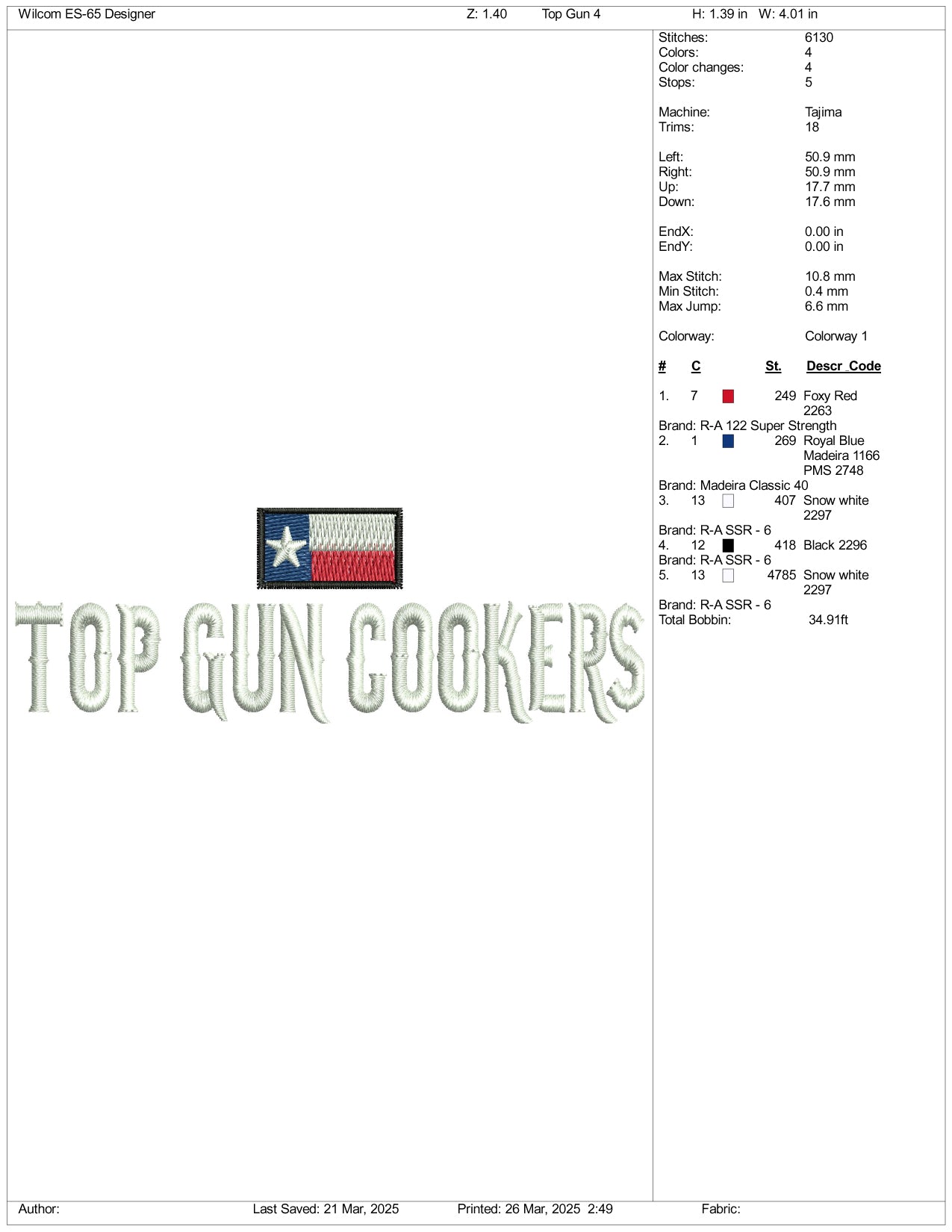 Archivos de diseño de bordado de Top Gun Cookers - 3 tamaños