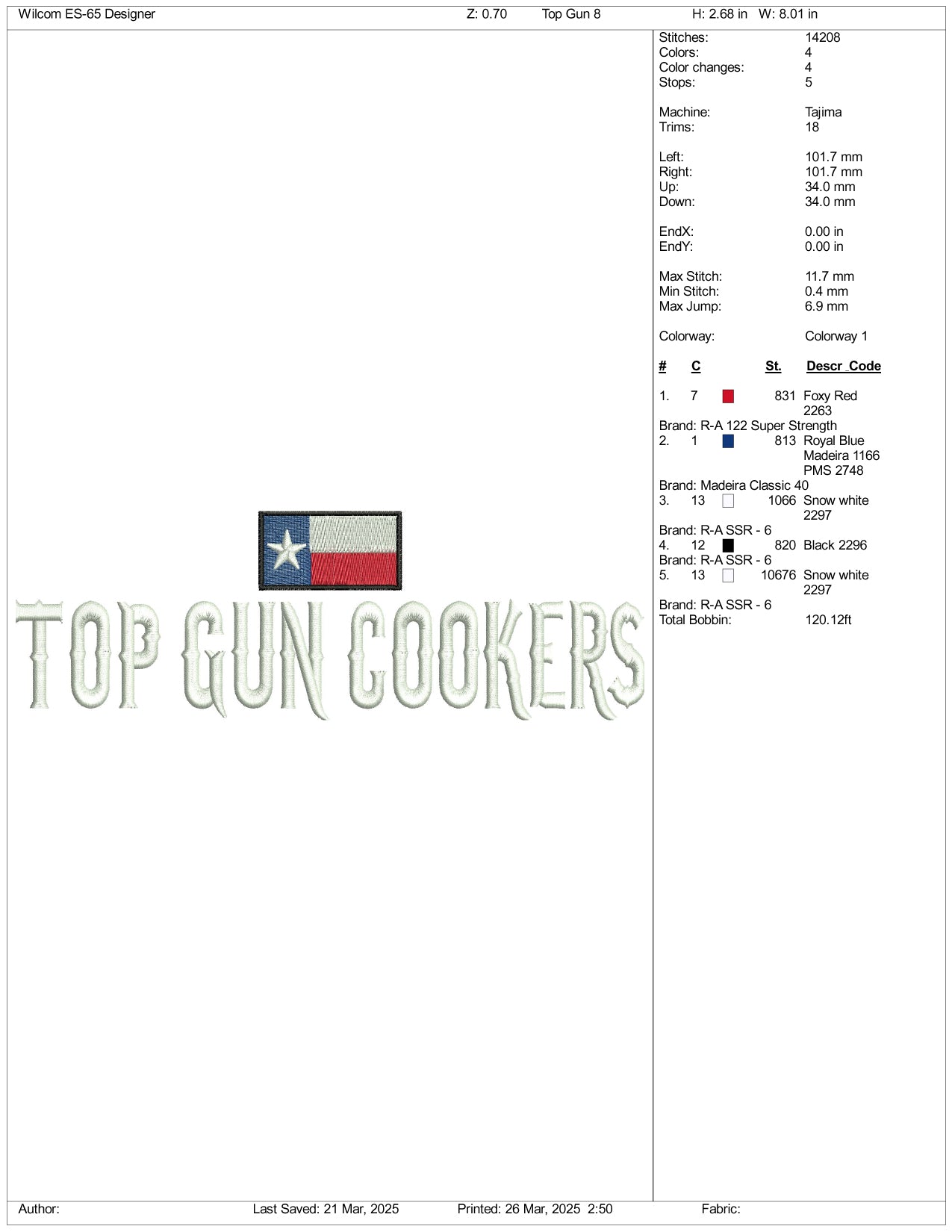 Archivos de diseño de bordado de Top Gun Cookers - 3 tamaños