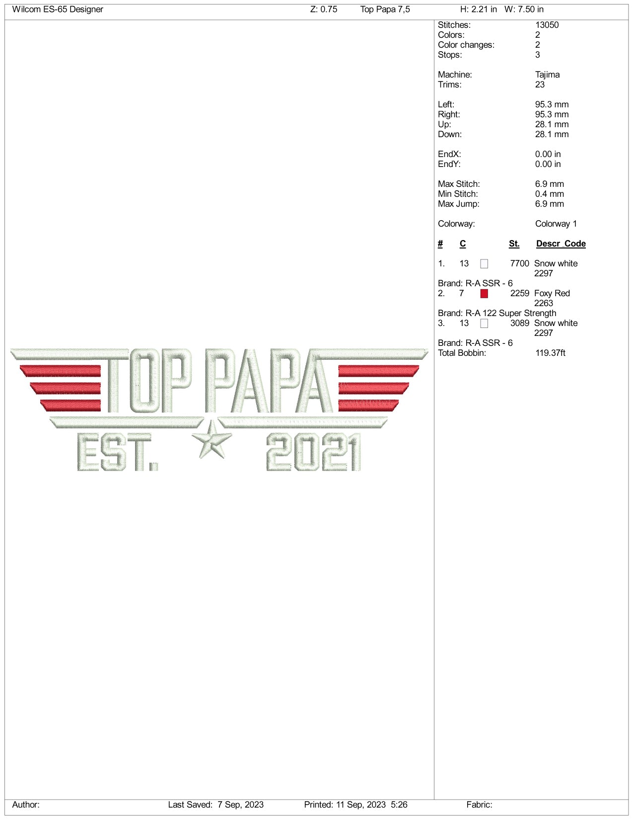 Archivos de diseño de bordado Top Papa - 3 tamaños