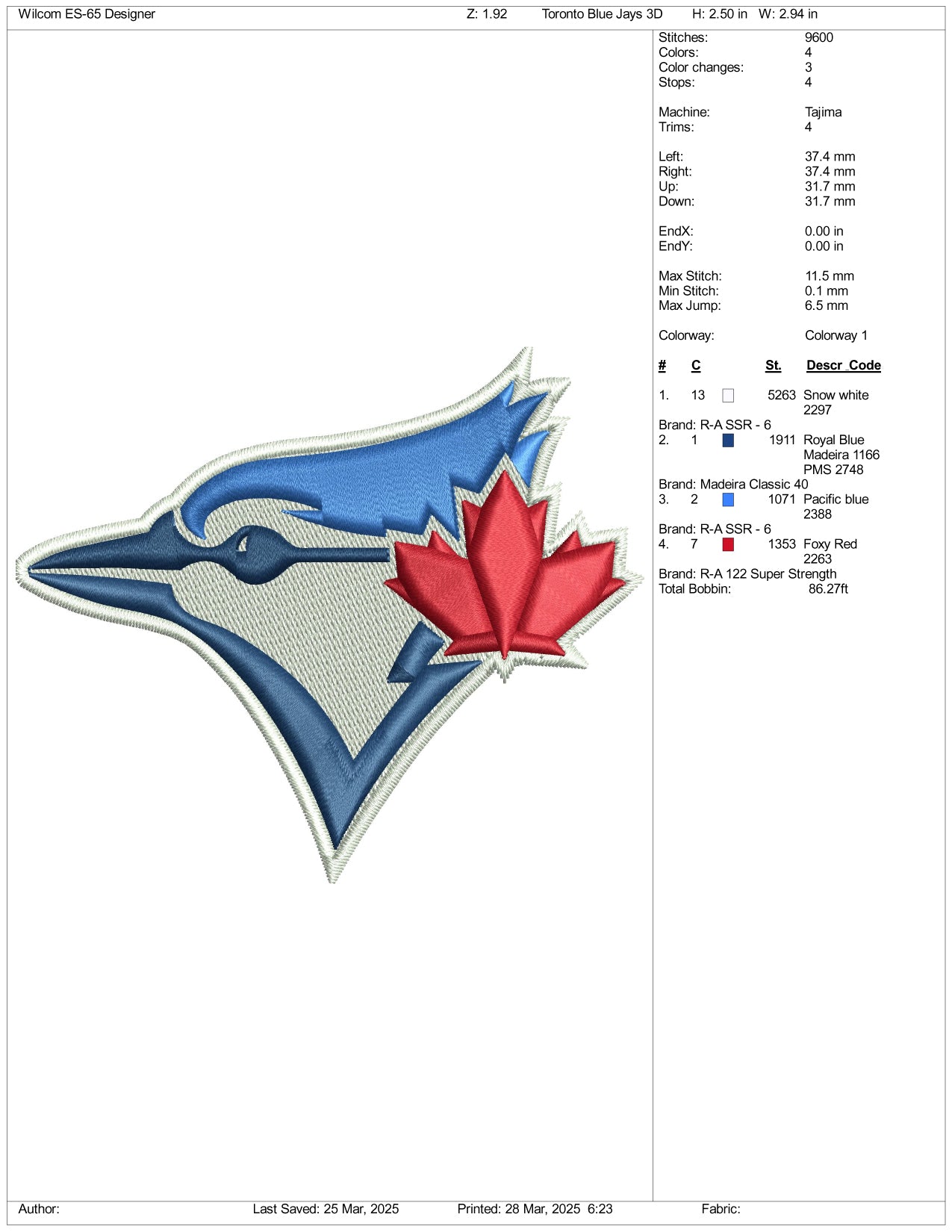 Toronto Blue Jays 3D Embroidery Design Files - 3 Size's