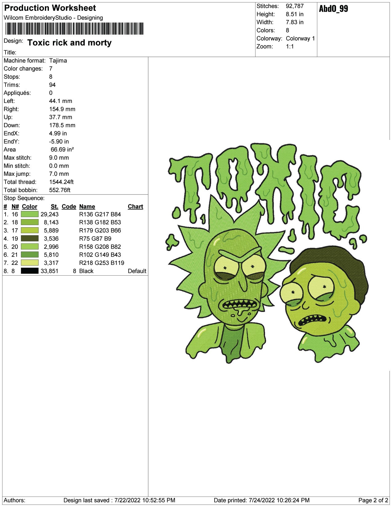Toxic Rick and Morty Embroidery Design Files - 4 Size's