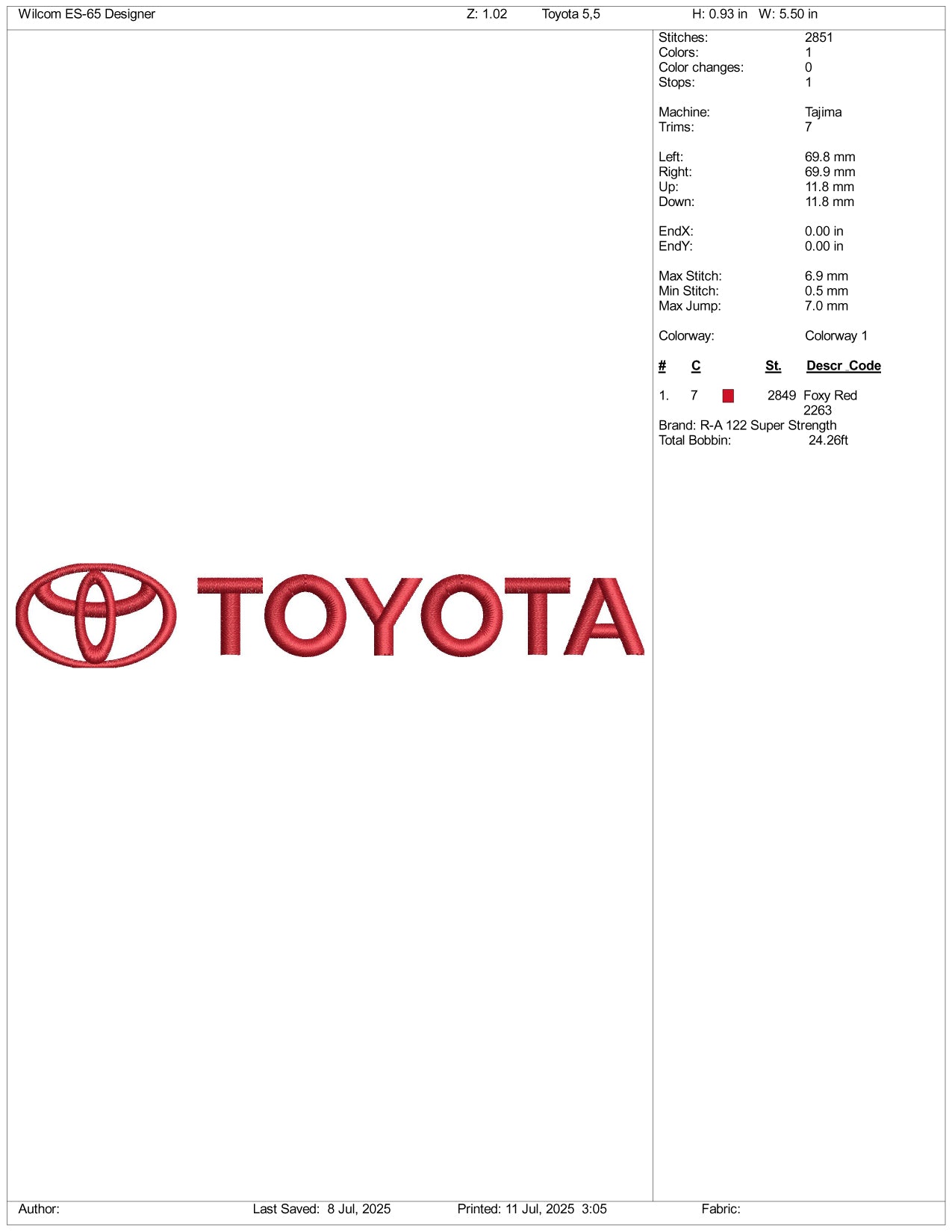 Toyata Logo Embroidery Design Files - 3 Size's