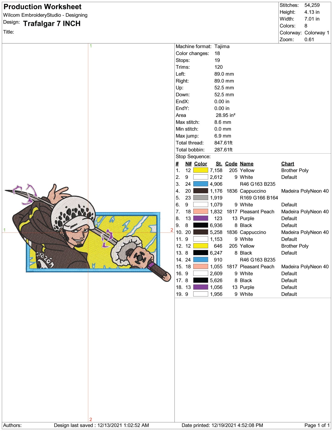 Trafalgar D Water Law v2 Embroidery Design Files - 4 Size's