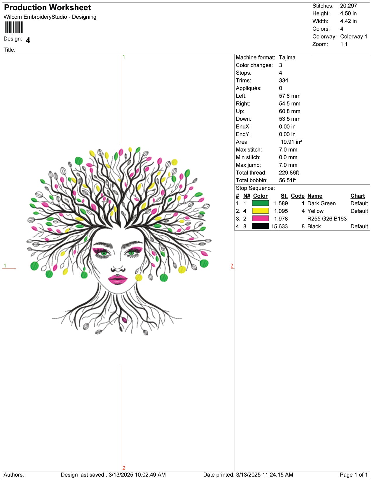 Tree Hair Face Embroidery Design Files - 7 Size's