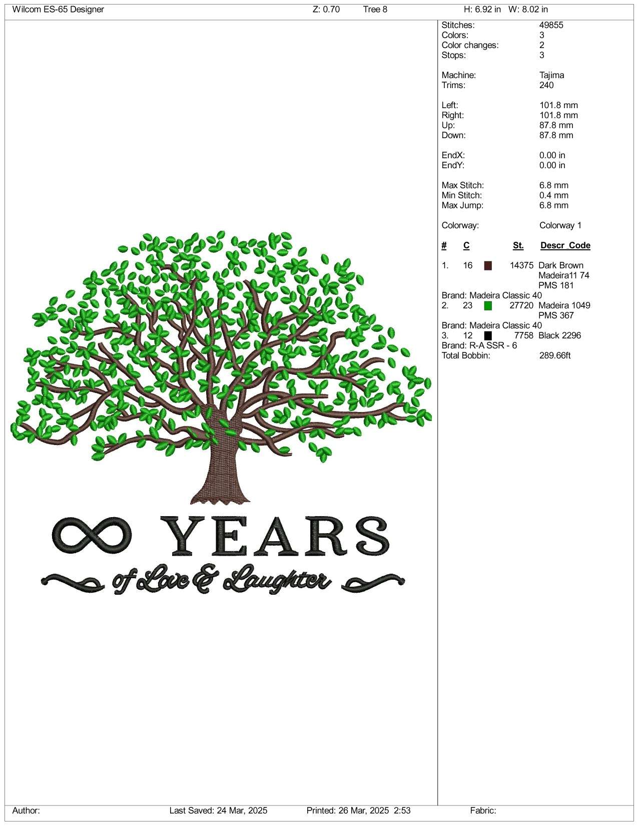 Infinity Years Three Embroidery Design Files - 3 Size's