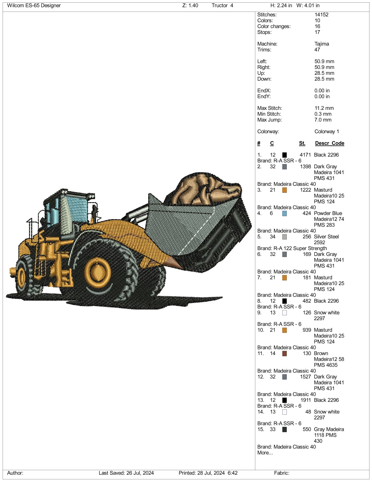 Loader Tractor Embroidery Files - 3 Size's