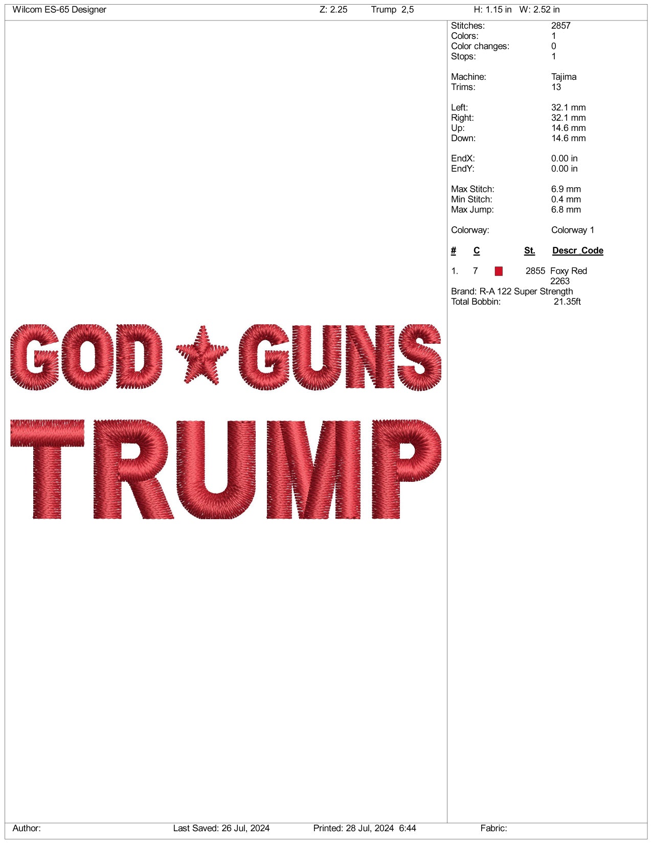 Archivos de bordado de God Guns Trump - 3 tamaños