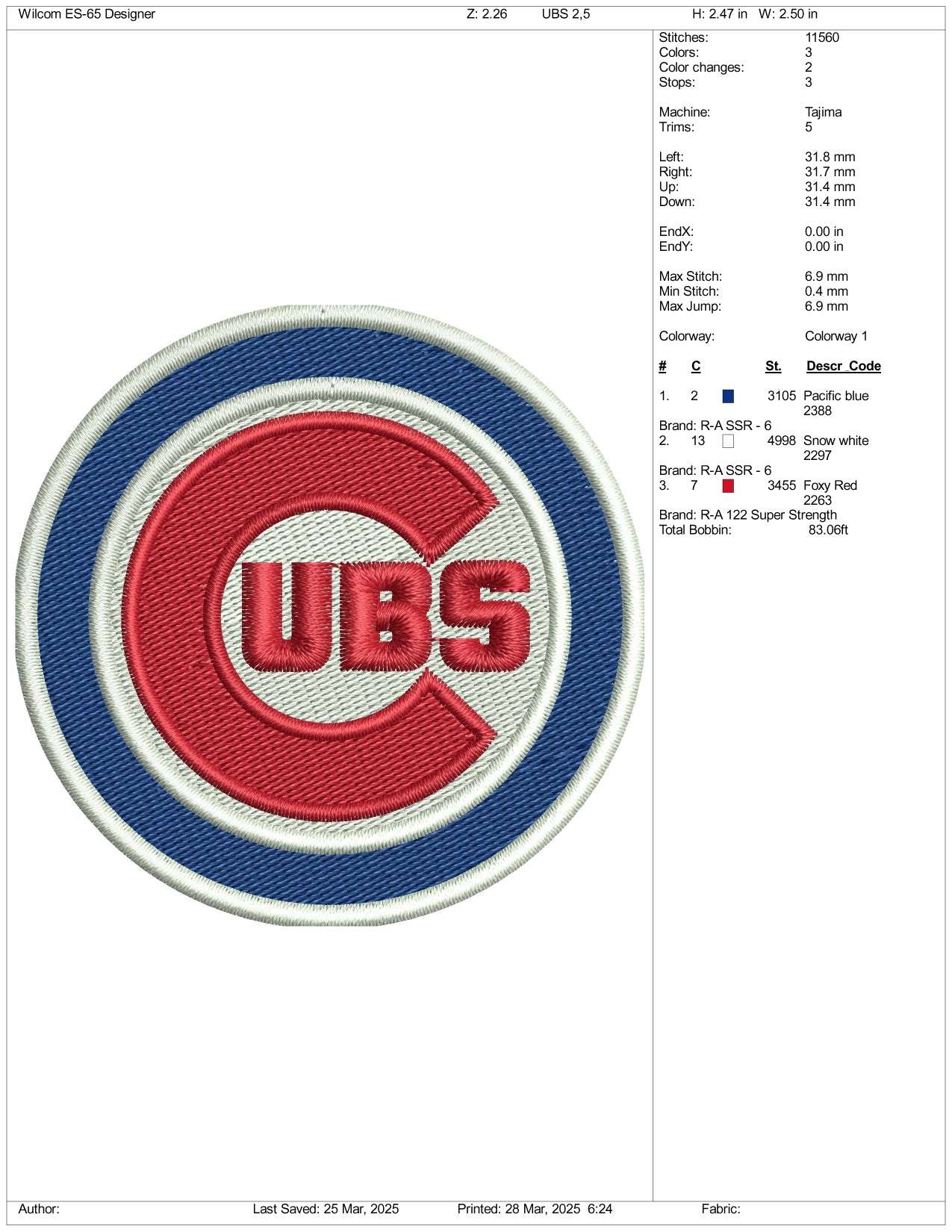 UBS Embroidery Design Files - 3 Size's