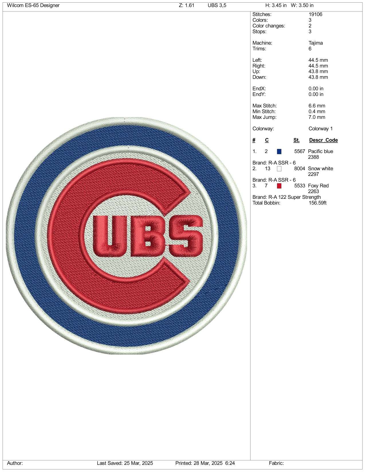 UBS Embroidery Design Files - 3 Size's