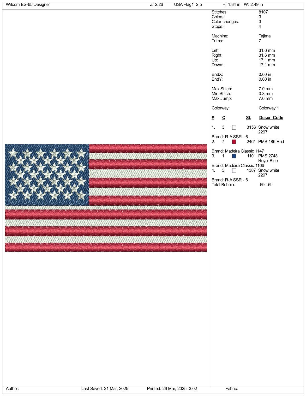 United States USA Flag Embroidery Design Files - 3 Size's