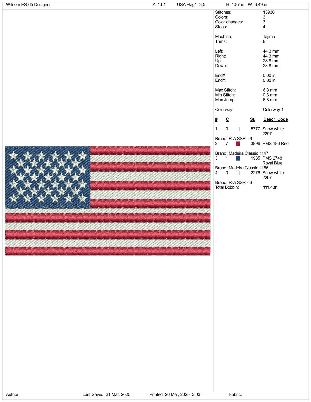 United States USA Flag Embroidery Design Files - 3 Size's