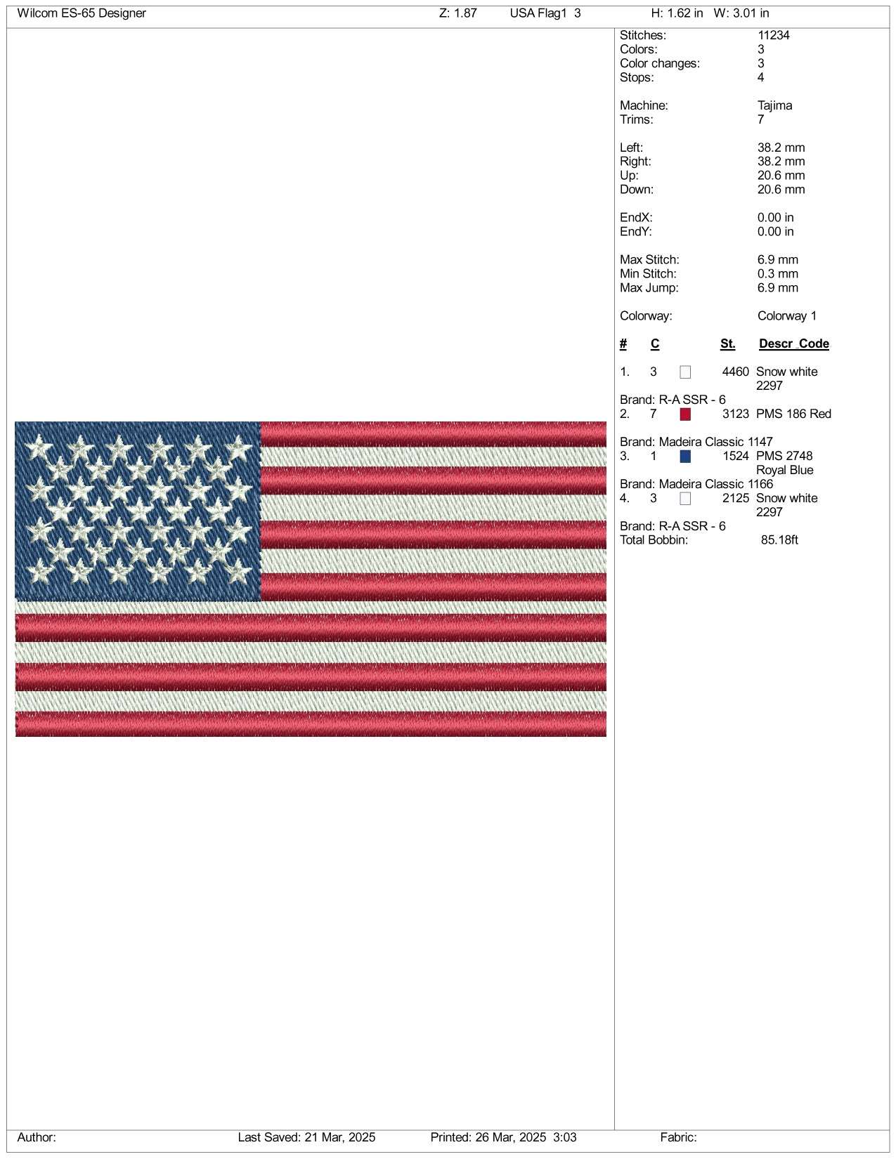 United States USA Flag Embroidery Design Files - 3 Size's