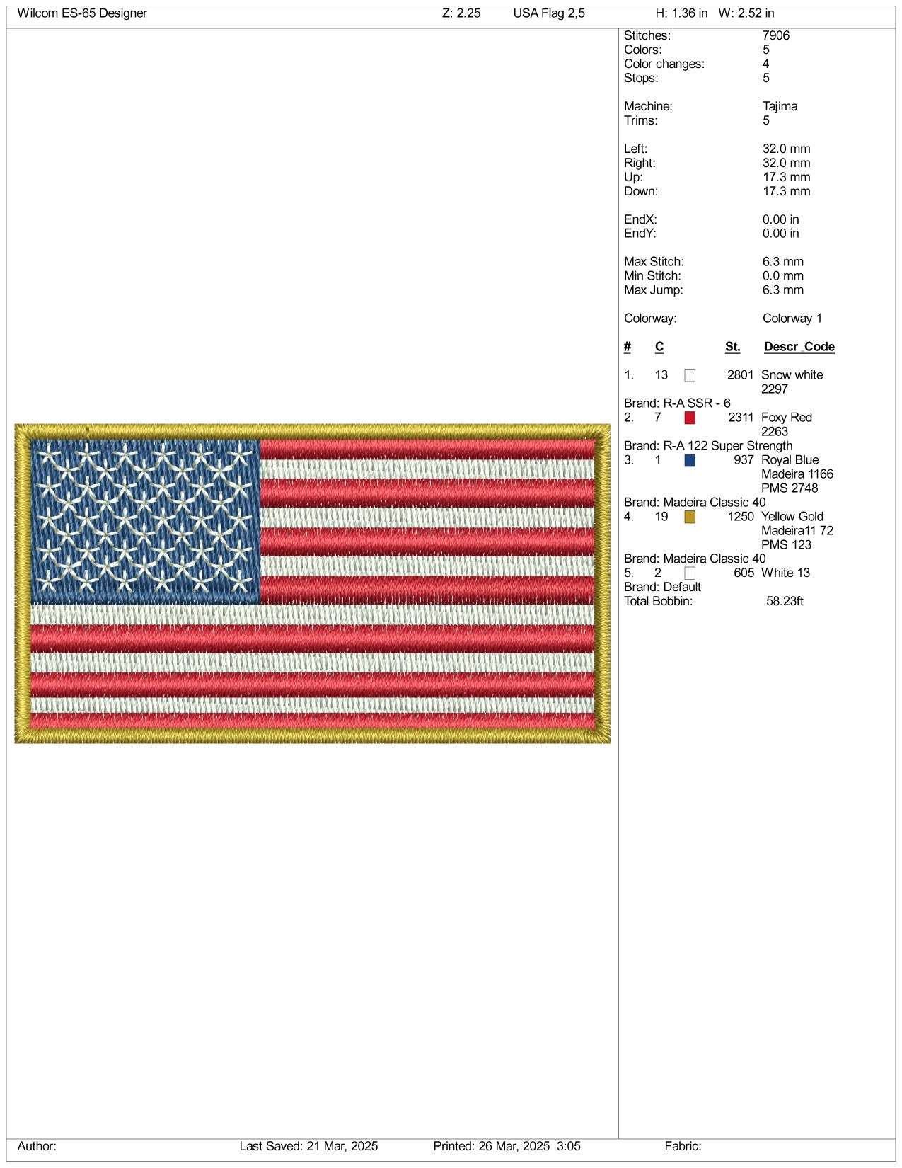 United States USA Flag v3 Embroidery Design Files - 3 Size's