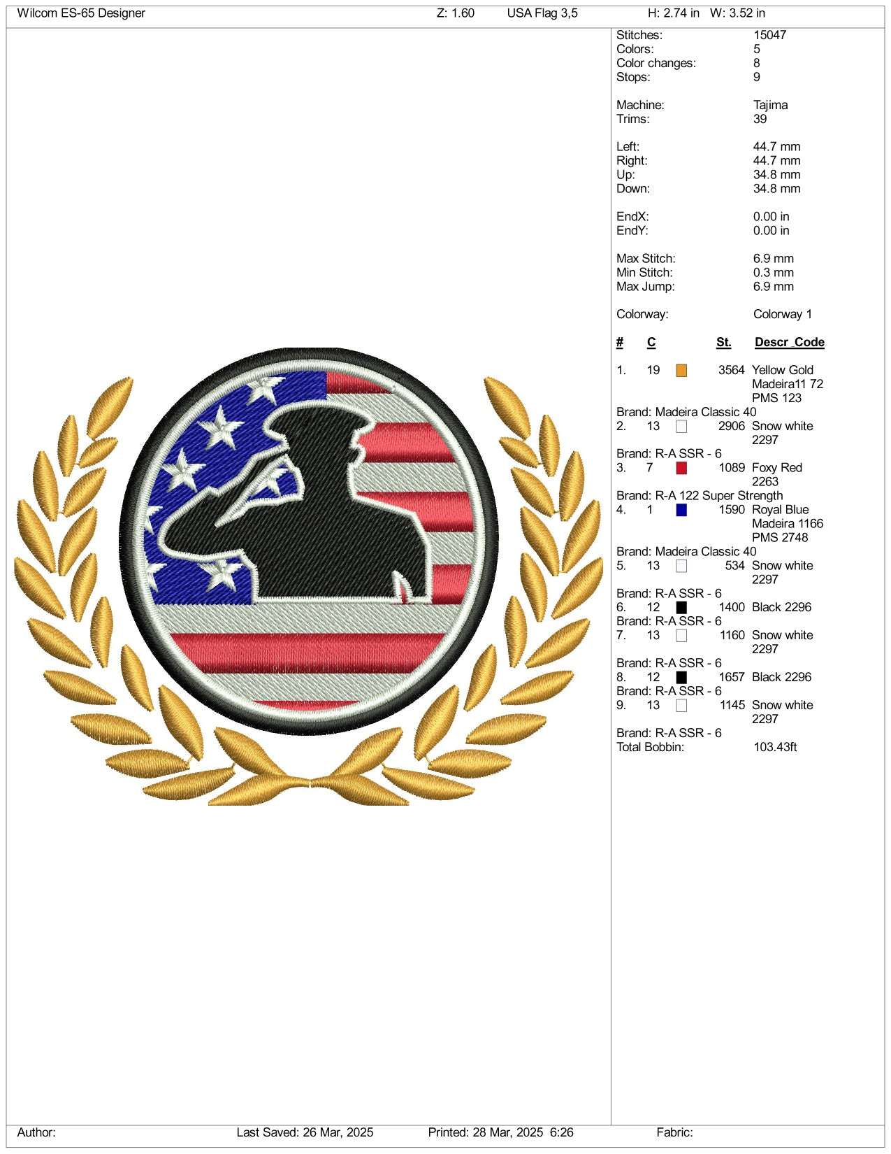 Memorial Day Salute Archives Embroidery Design Files - 3 Size's