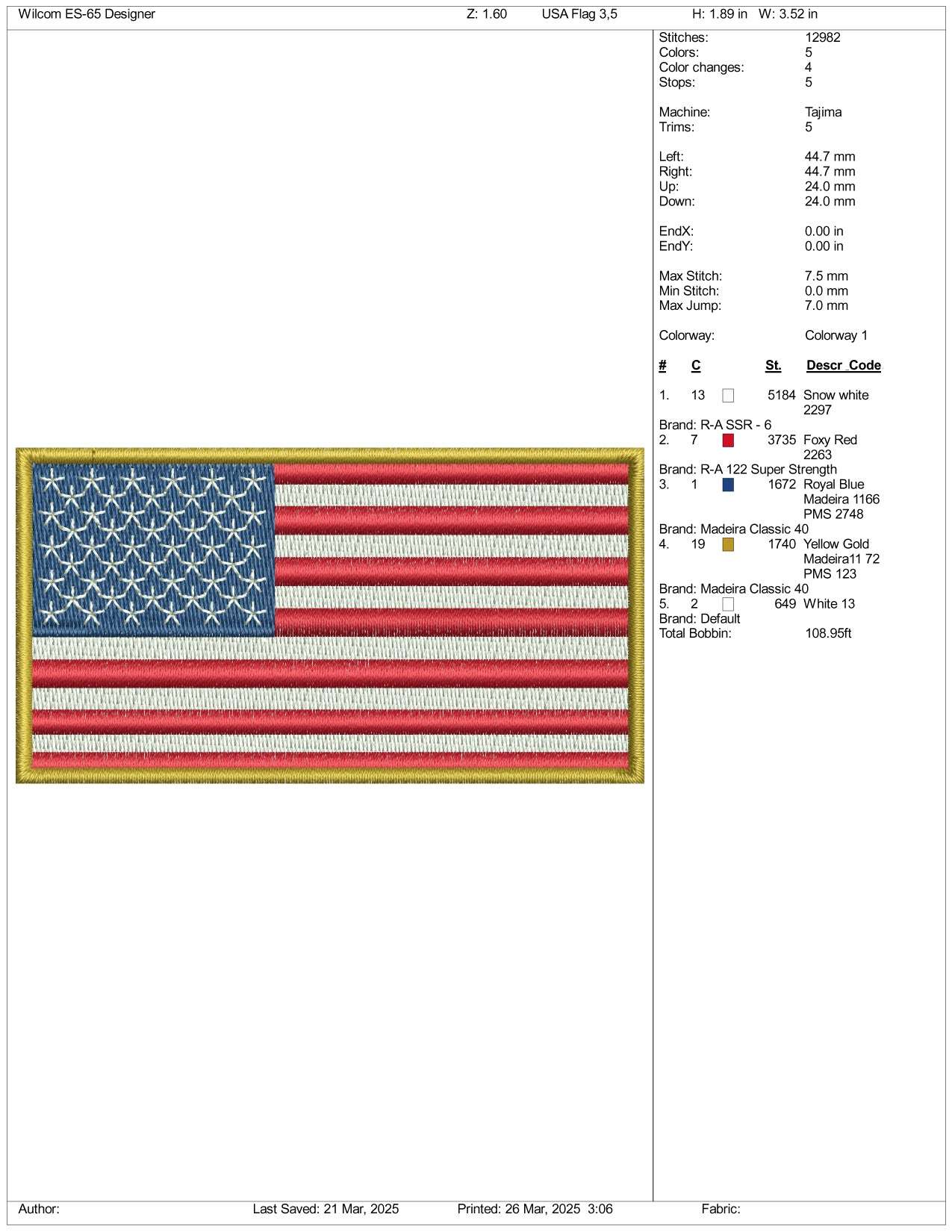 United States USA Flag v3 Embroidery Design Files - 3 Size's