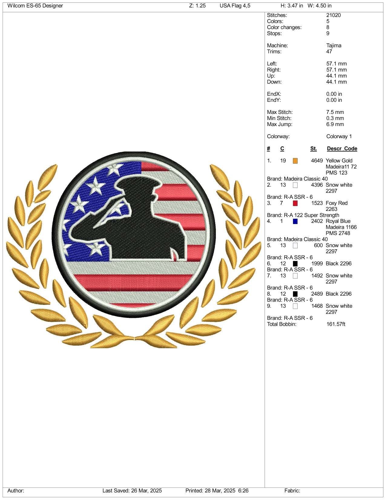 Memorial Day Salute Archives Embroidery Design Files - 3 Size's