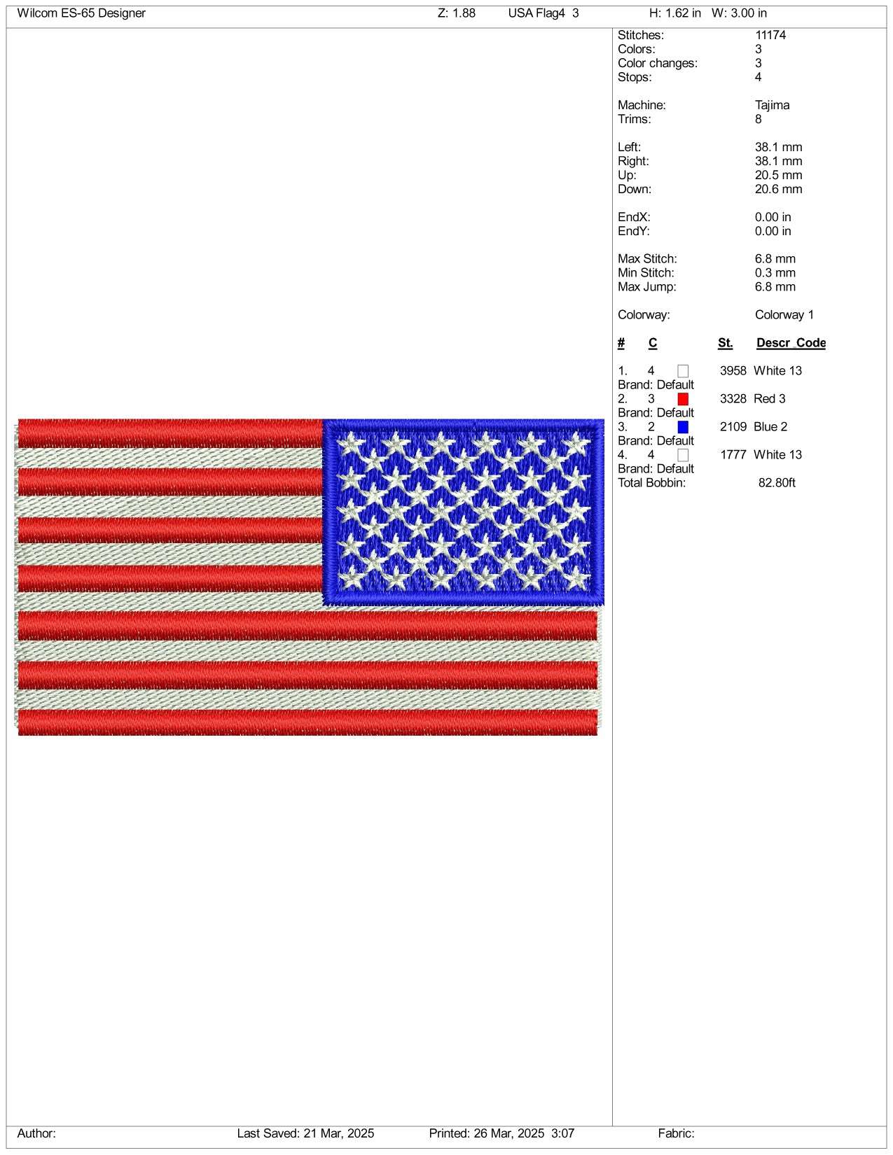 Inverted United States USA Flag Embroidery Design Files - 3 Size's