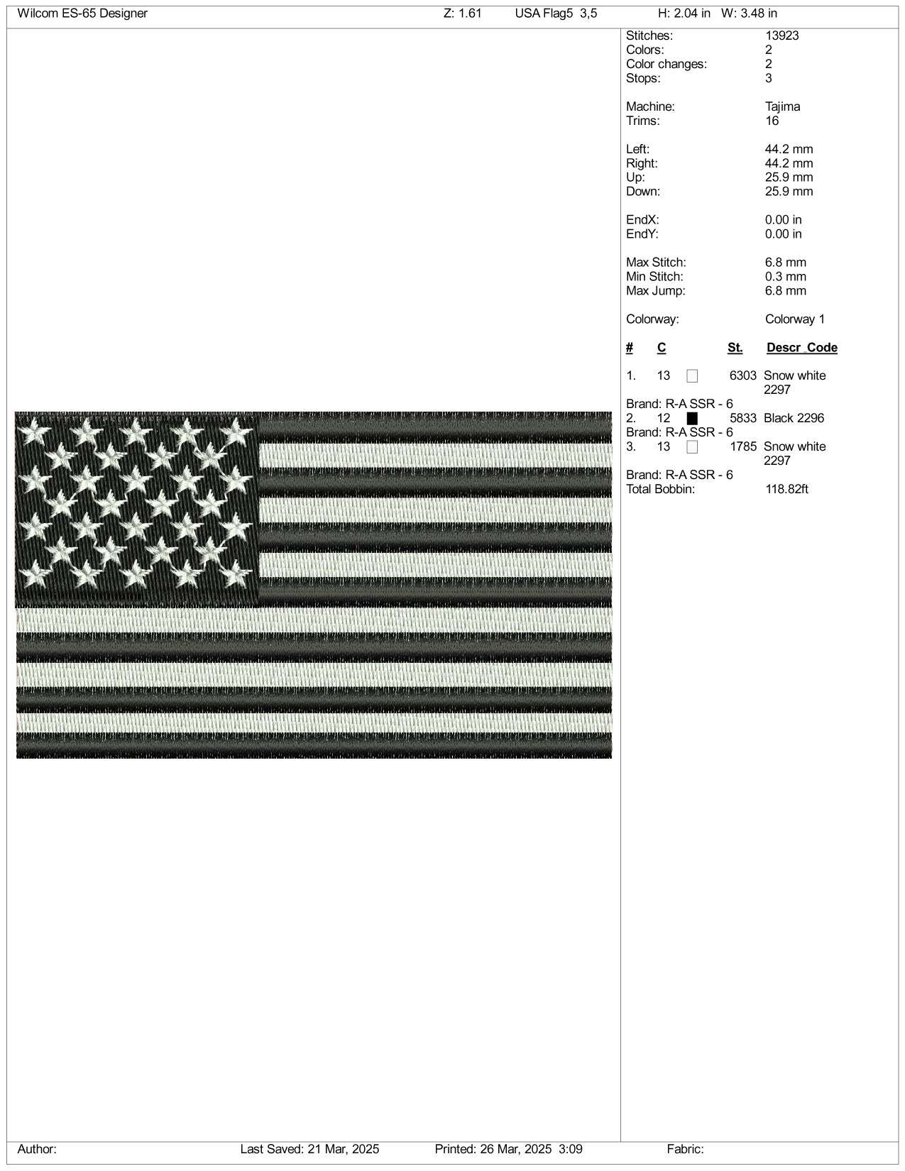 Black United States USA Flag Embroidery Design Files - 3 Size's