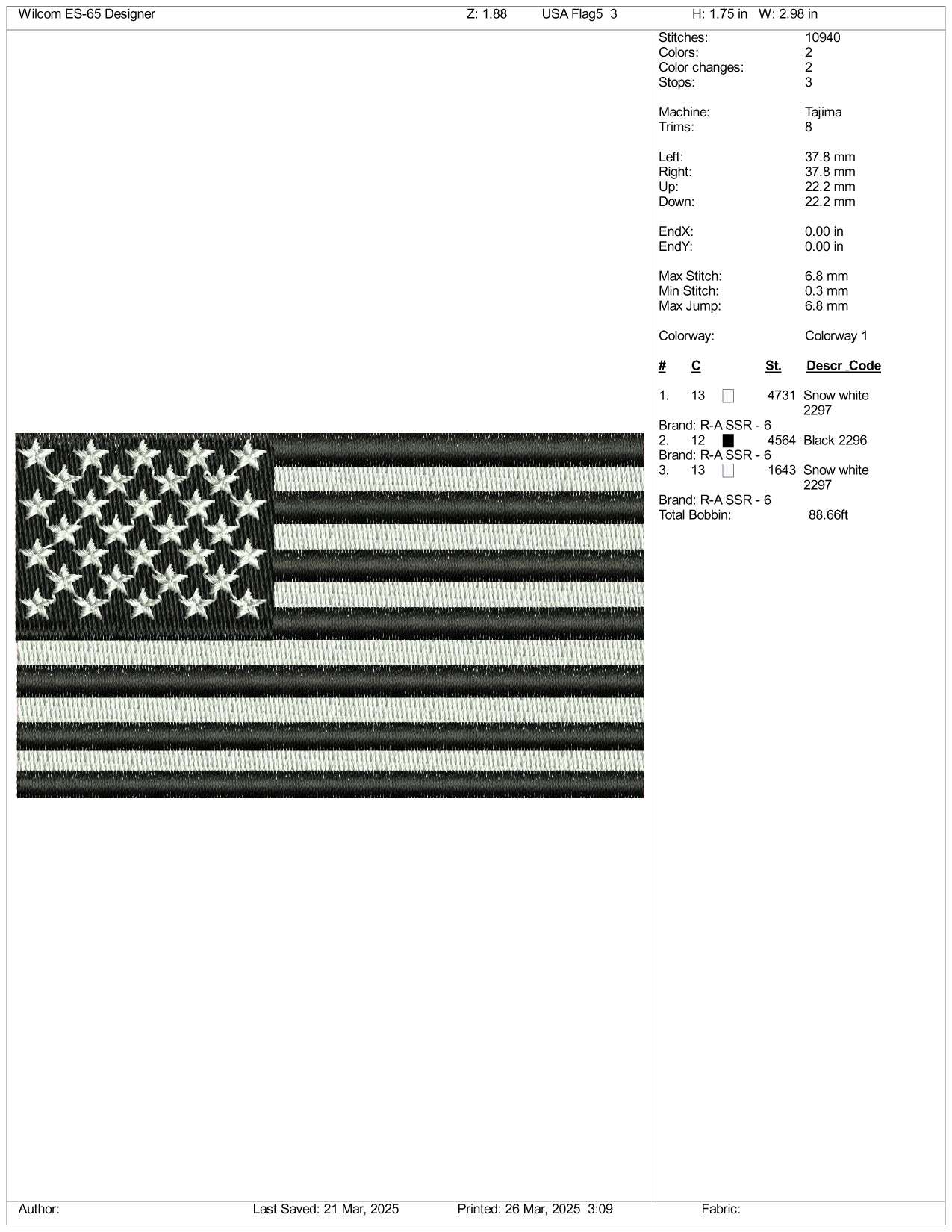 Black United States USA Flag Embroidery Design Files - 3 Size's